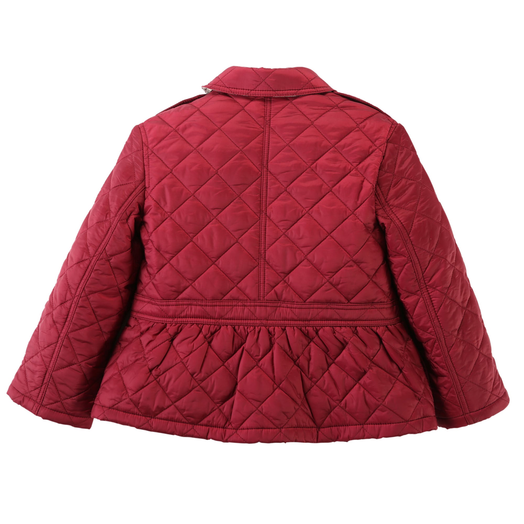 Baby Girls Dark Pink Quilted Jacket With Check Trim - CÉMAROSE | Children's Fashion Store - 2
