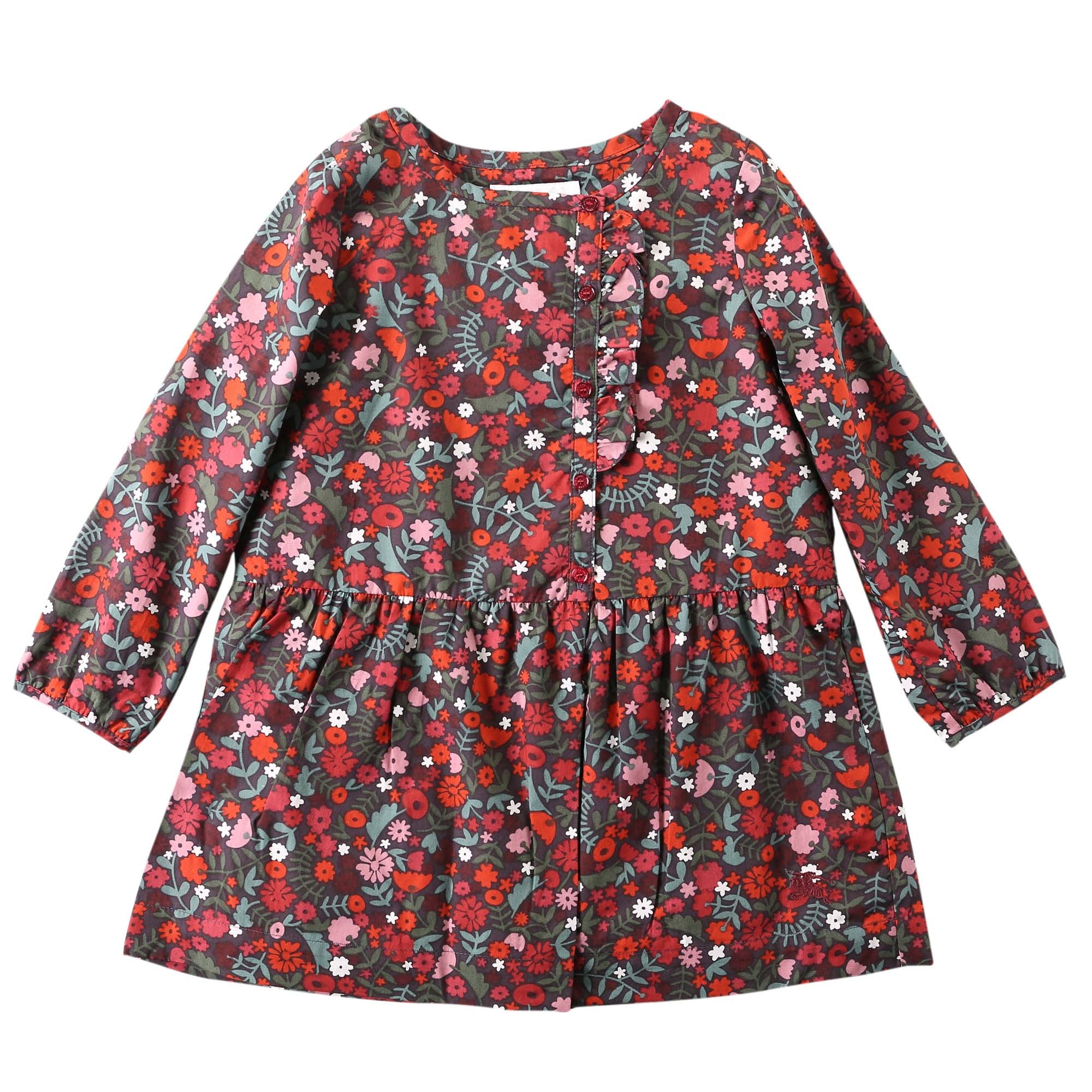 Baby Girls Antique Red Floral Printed Trims Dress - CÉMAROSE | Children's Fashion Store - 1