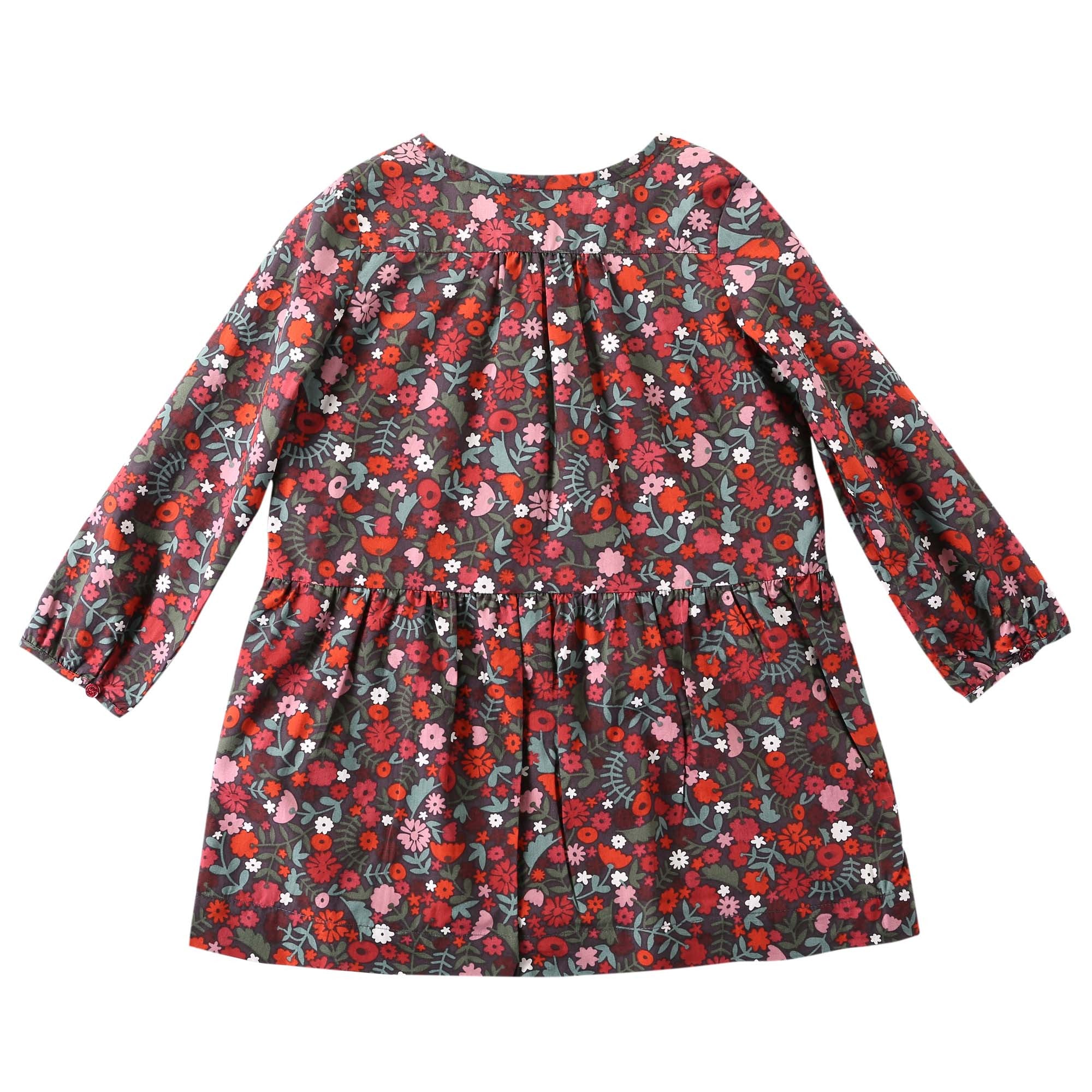 Baby Girls Antique Red Floral Printed Trims Dress - CÉMAROSE | Children's Fashion Store - 2