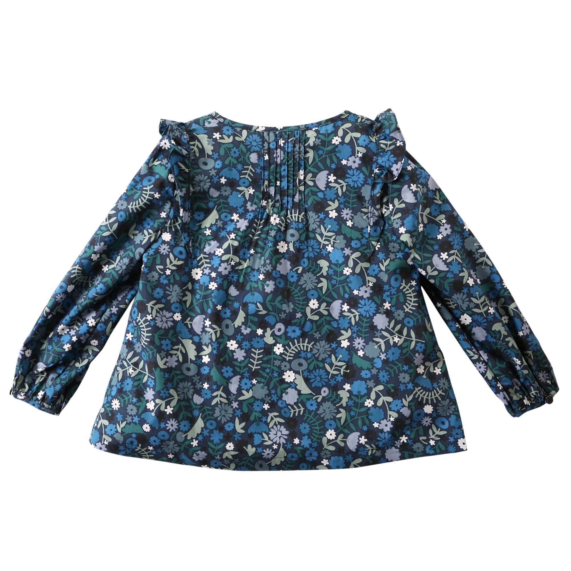 Baby Girls Hydrangea Blue Floral Printed Trims Blouse - CÉMAROSE | Children's Fashion Store - 2