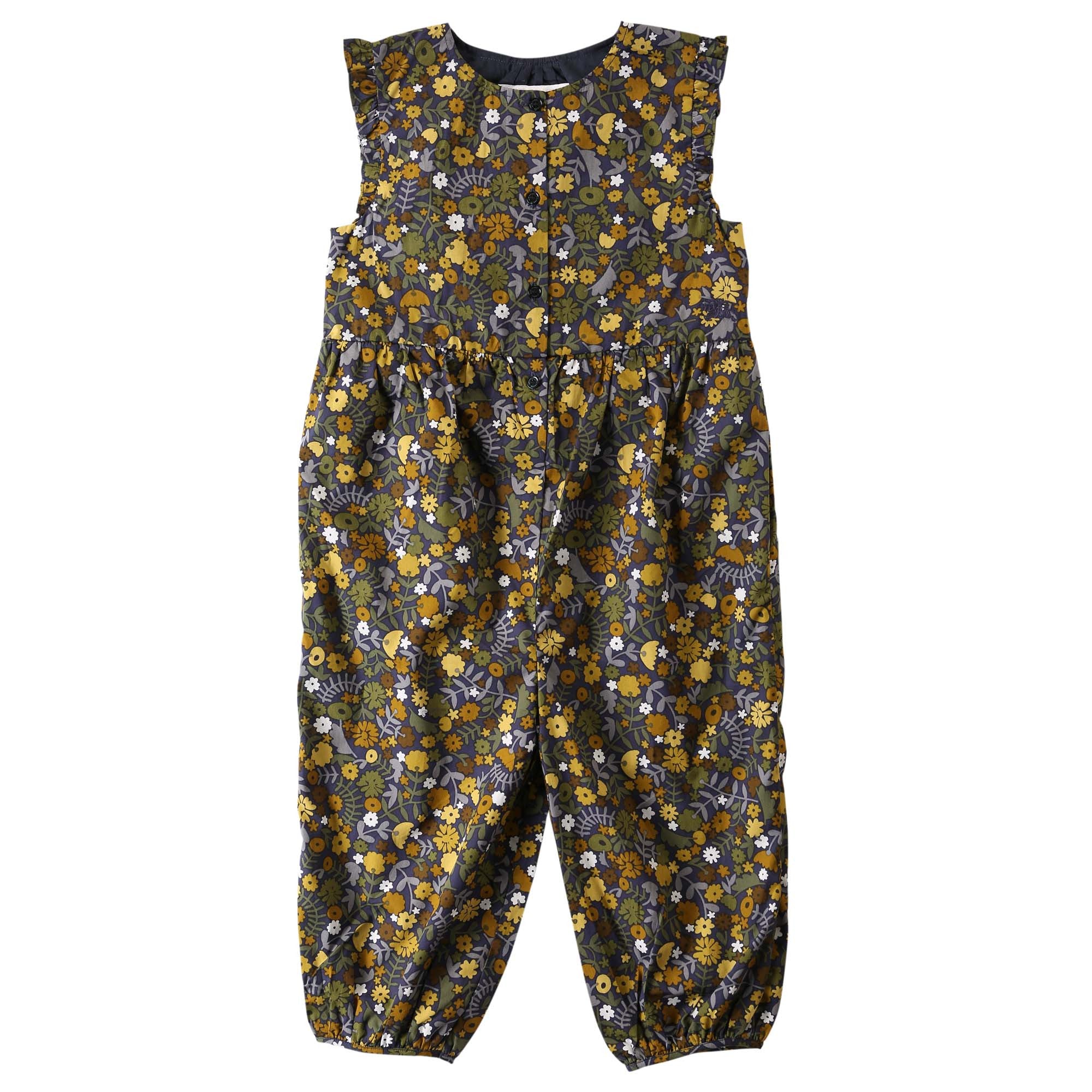 Baby Girls Dusty Yellow Floral Printed Trims Romper - CÉMAROSE | Children's Fashion Store - 1
