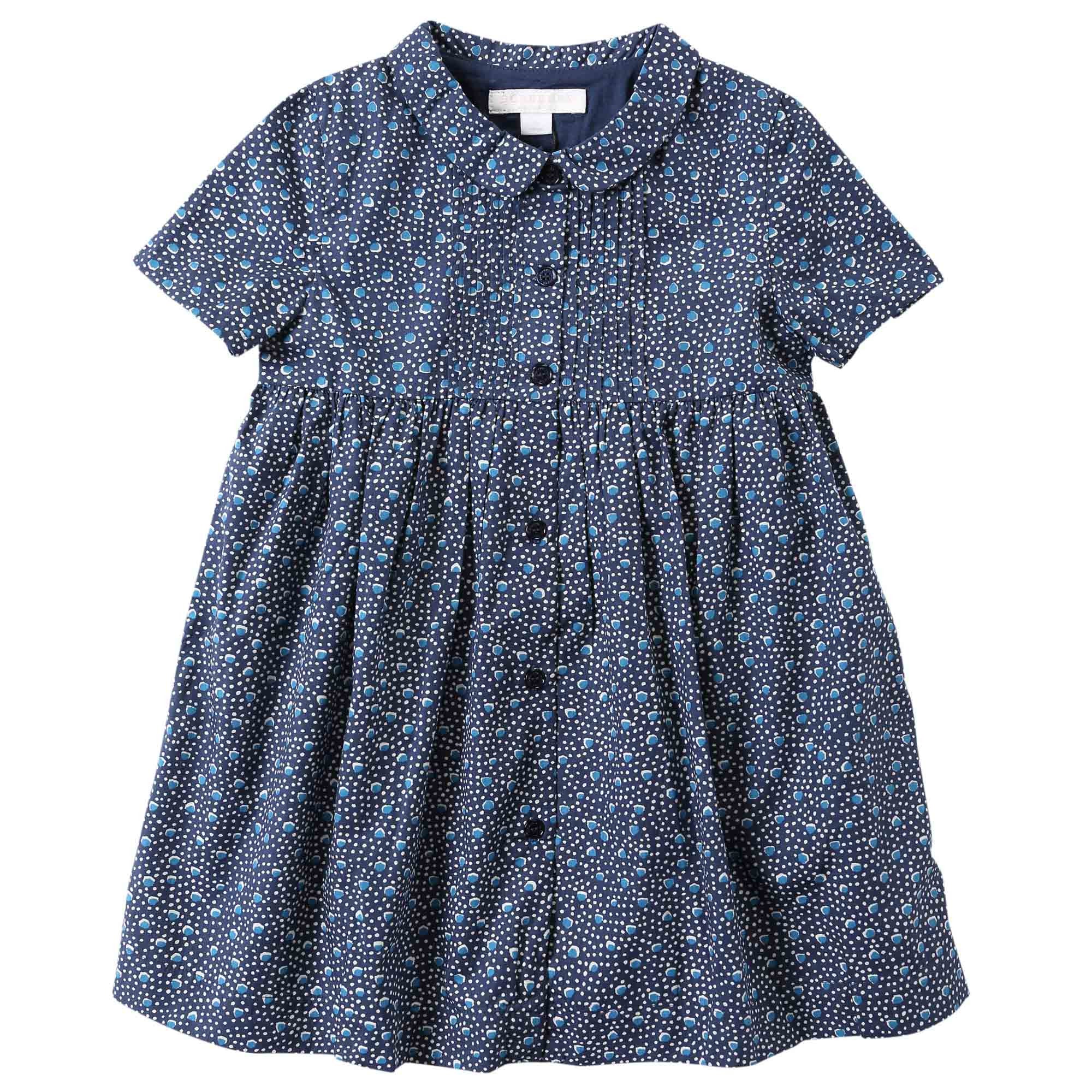 Baby Girls Pale Navy Blue Floral Printed Trims Dress - CÉMAROSE | Children's Fashion Store - 1