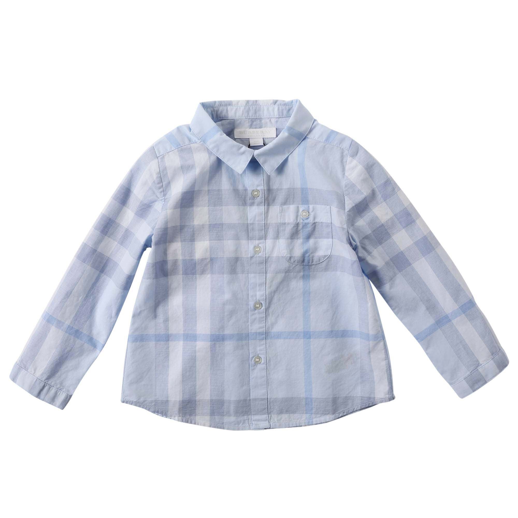 Baby Boys Ice Blue Check Cotton Shirt - CÉMAROSE | Children's Fashion Store - 1