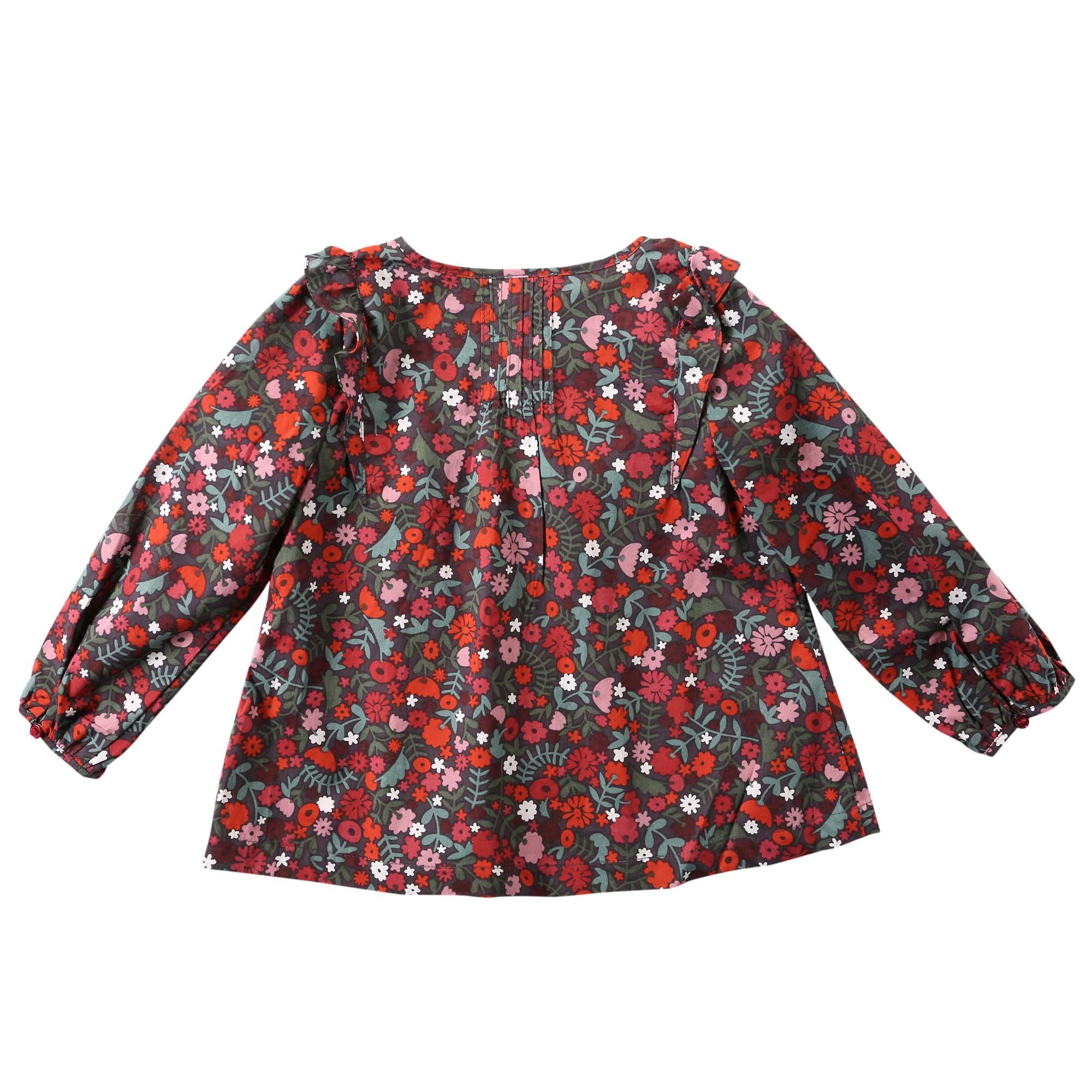 Baby Girls Antique Red Floral Printed Trims Blouse - CÉMAROSE | Children's Fashion Store - 2