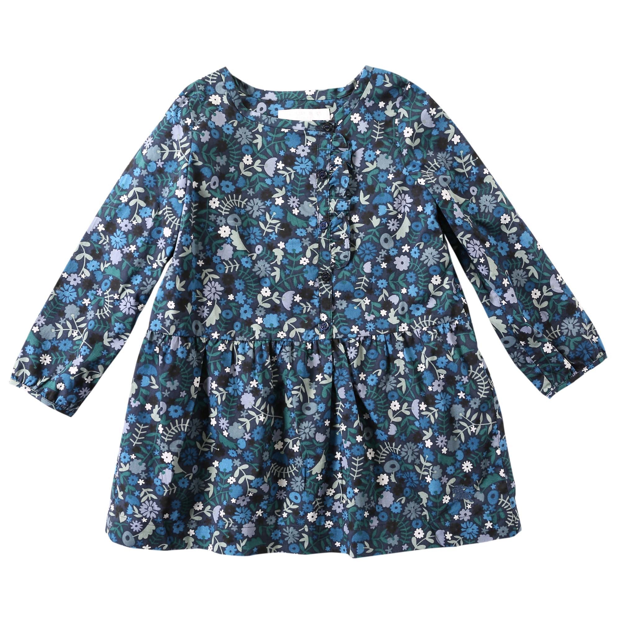 Baby Girls Hydrangea Blue Floral Printed Trims Dress - CÉMAROSE | Children's Fashion Store - 1