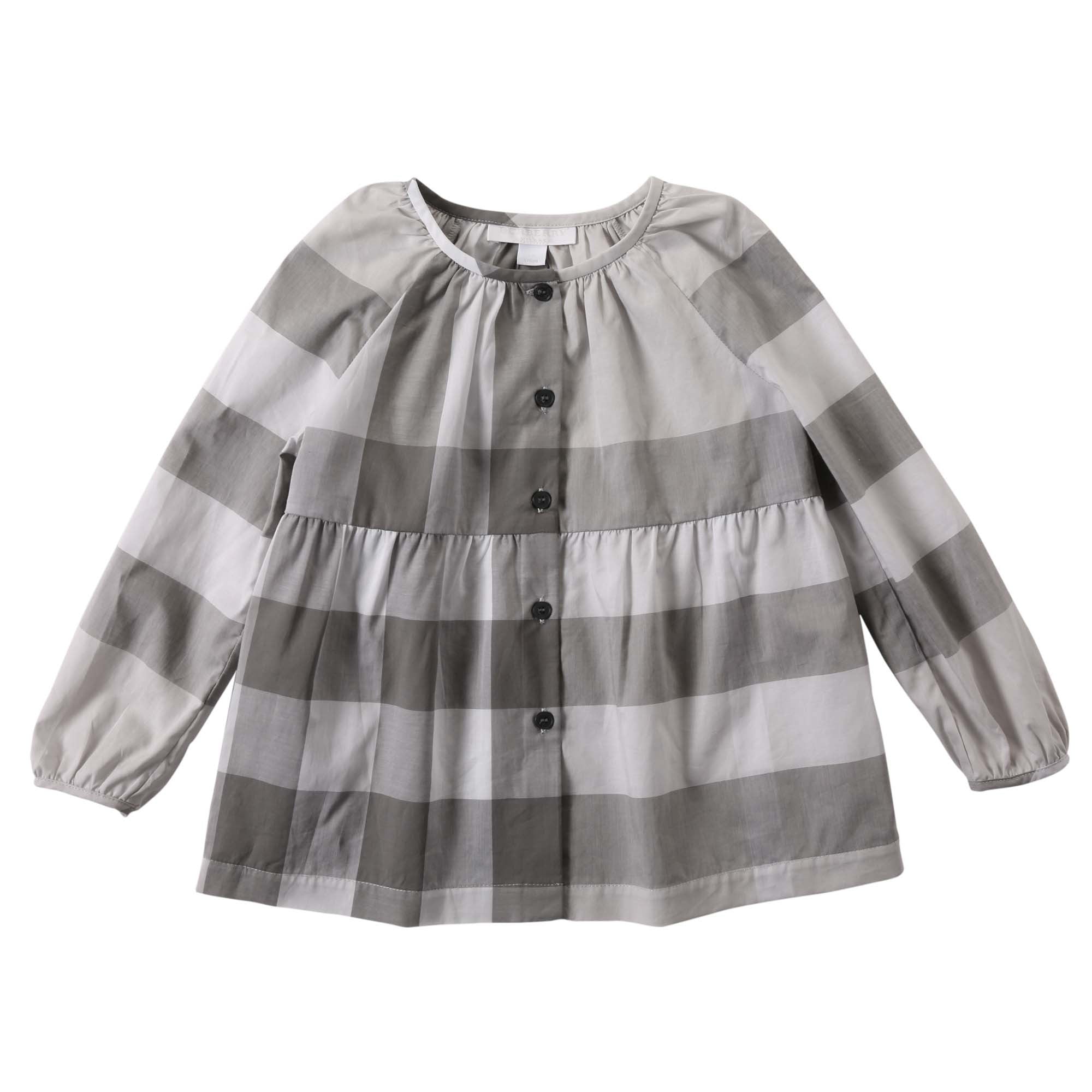 Girls Light Grey Check Cotton Blouse - CÉMAROSE | Children's Fashion Store - 1