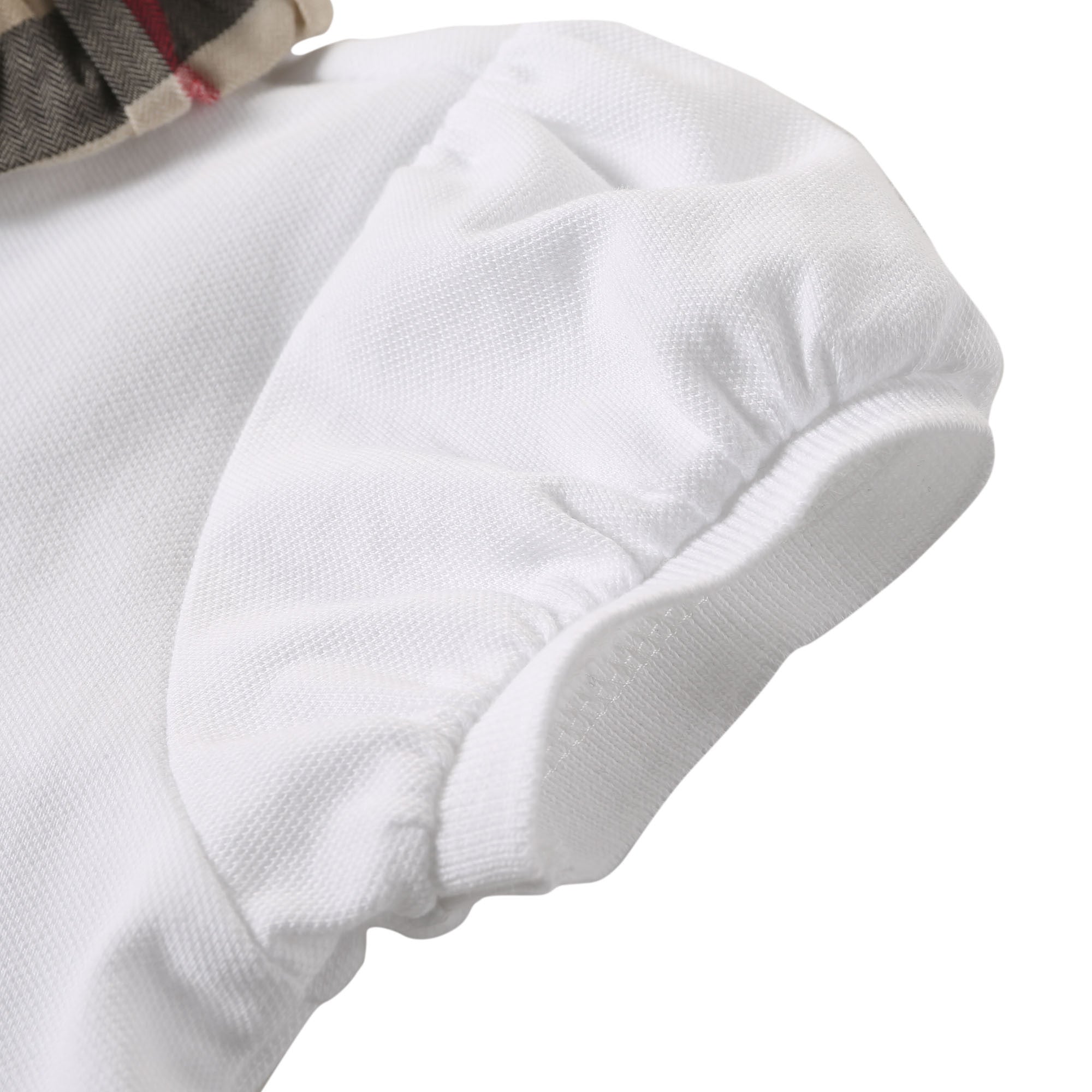 Girls White Cotton Polo Shirt With Beige Check Collar - CÉMAROSE | Children's Fashion Store - 5