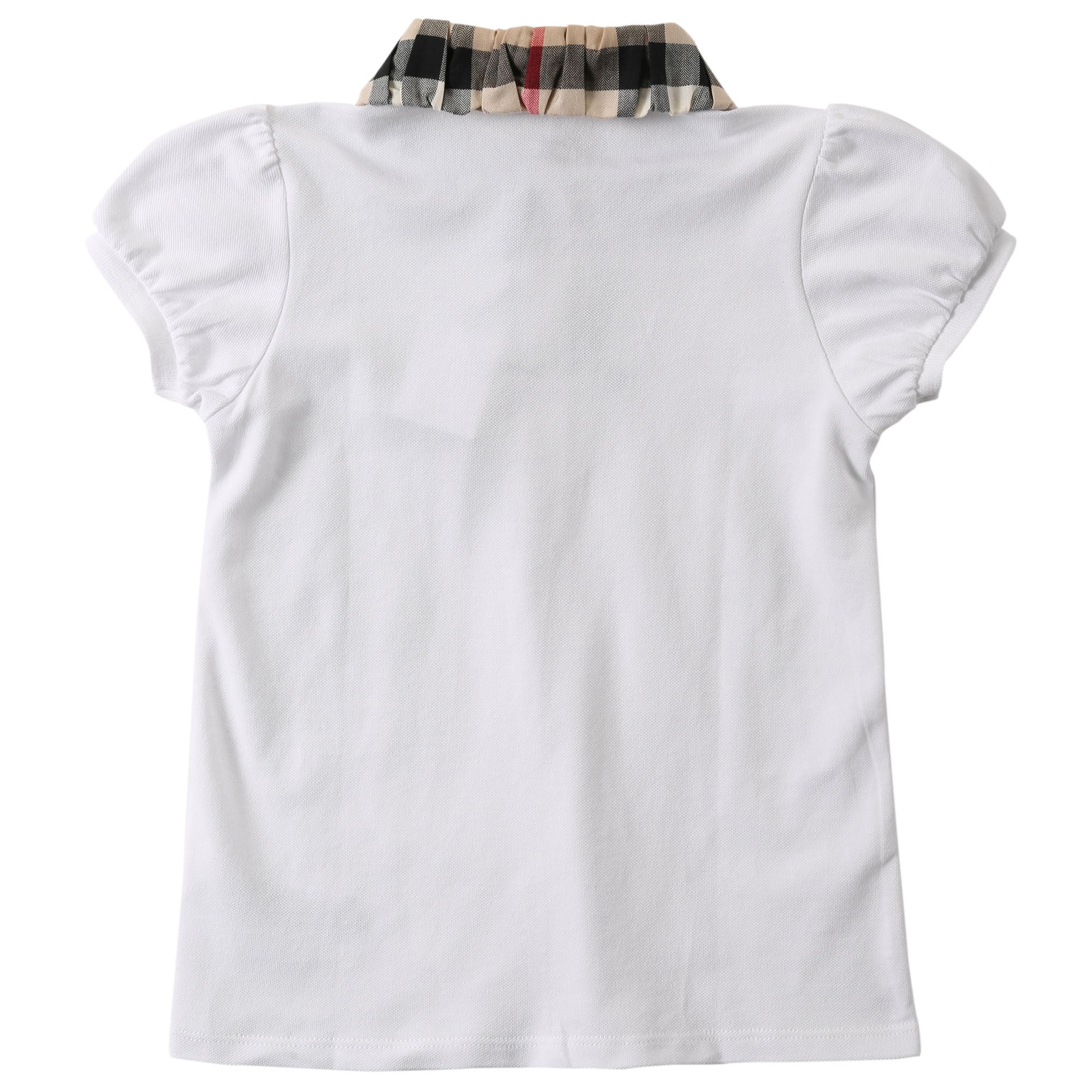 Girls White Cotton Polo Shirt With Beige Check Collar - CÉMAROSE | Children's Fashion Store - 2