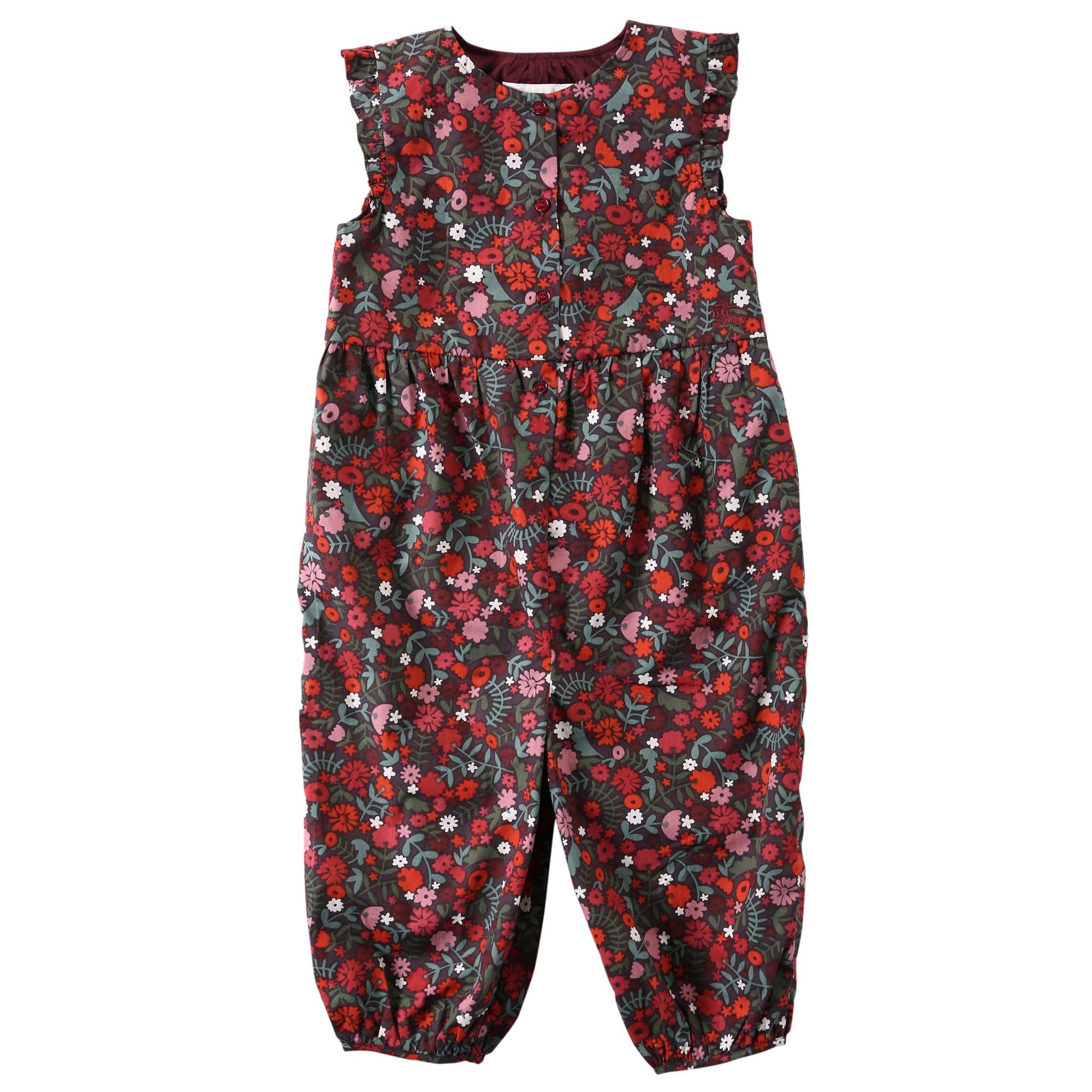 Baby Girls Antique Red Floral Printed Trims Romper - CÉMAROSE | Children's Fashion Store - 1