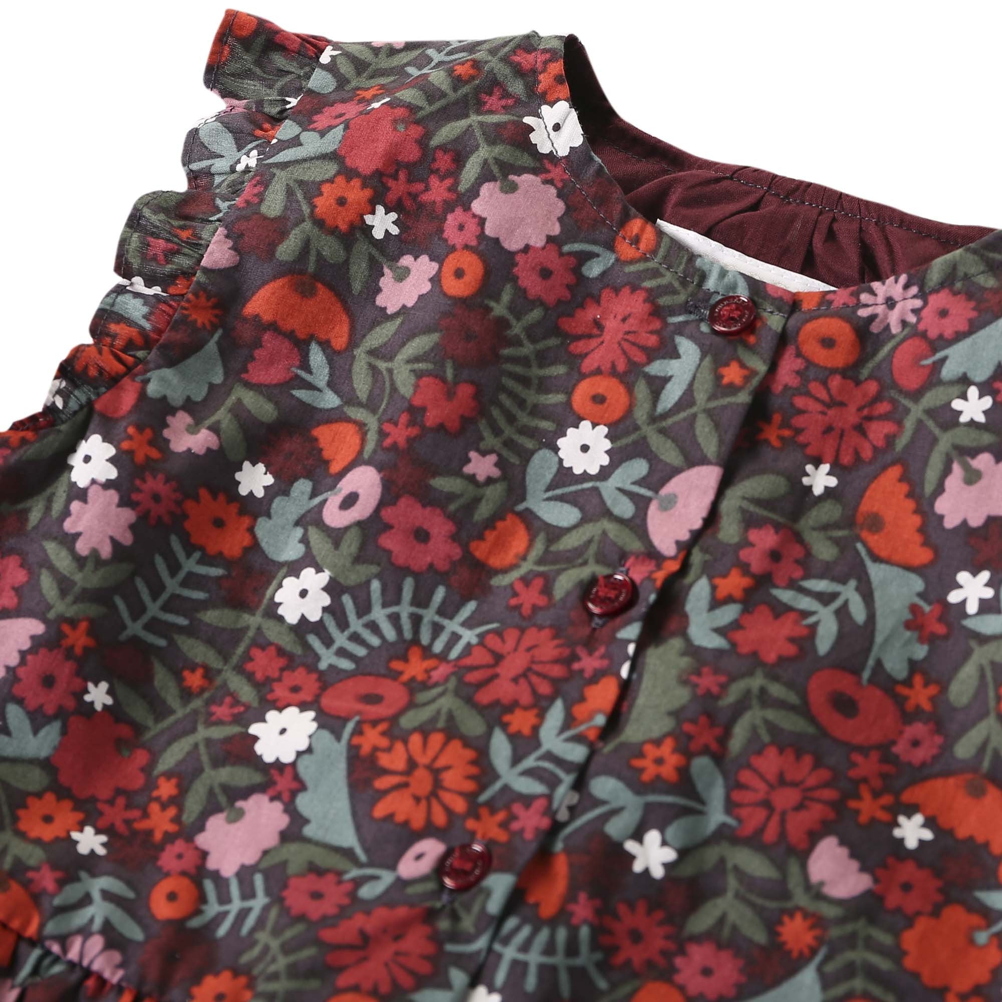 Baby Girls Antique Red Floral Printed Trims Romper - CÉMAROSE | Children's Fashion Store - 3