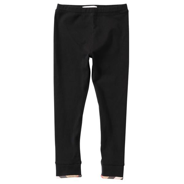 Girls Black Cotton Trouser With Check Cuffs