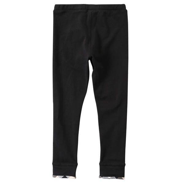 Girls Black Cotton Trouser With Check Cuffs