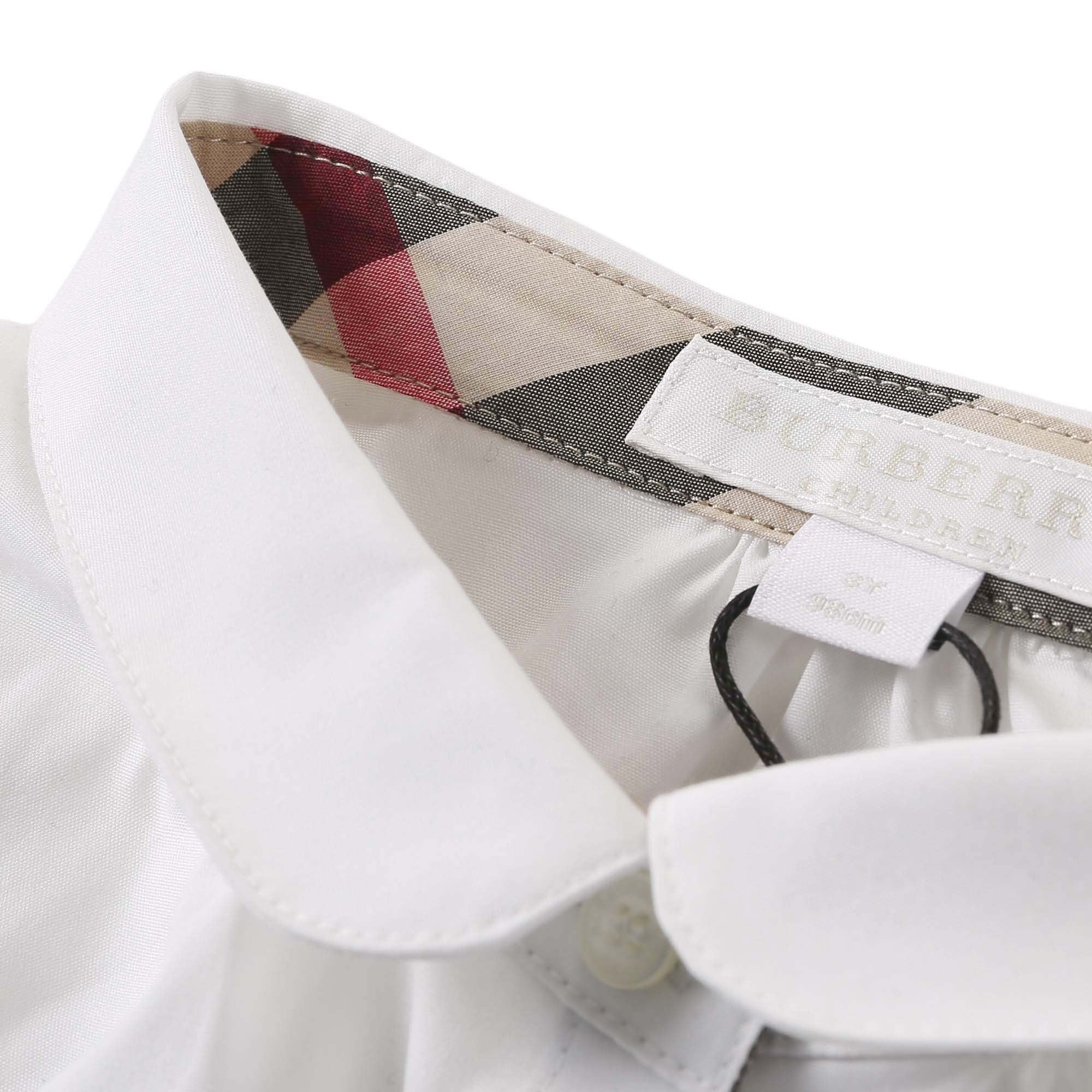 Baby Girls White Cotton Blouse With Check Cuffs - CÉMAROSE | Children's Fashion Store - 3