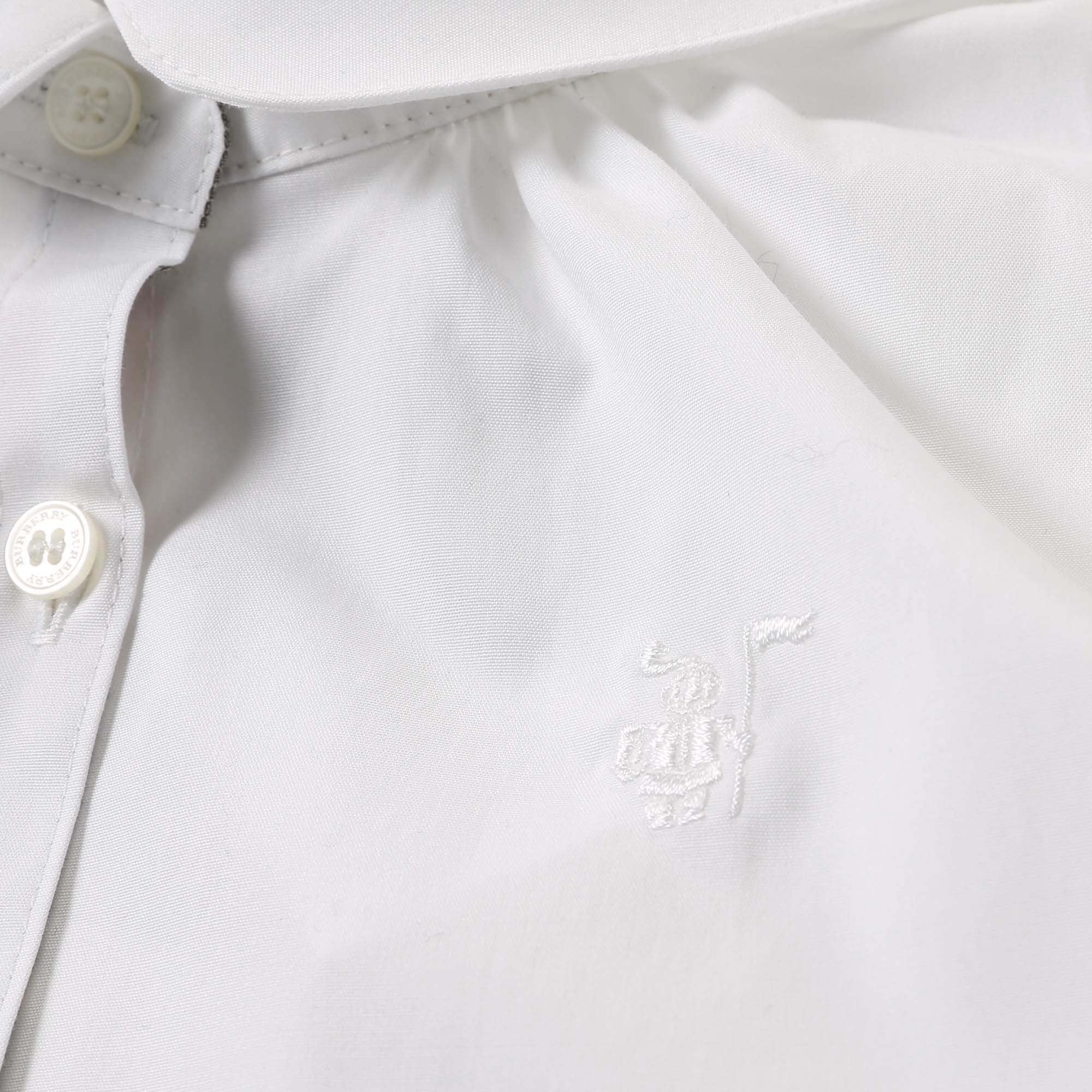 Baby Girls White Cotton Blouse With Check Cuffs - CÉMAROSE | Children's Fashion Store - 4