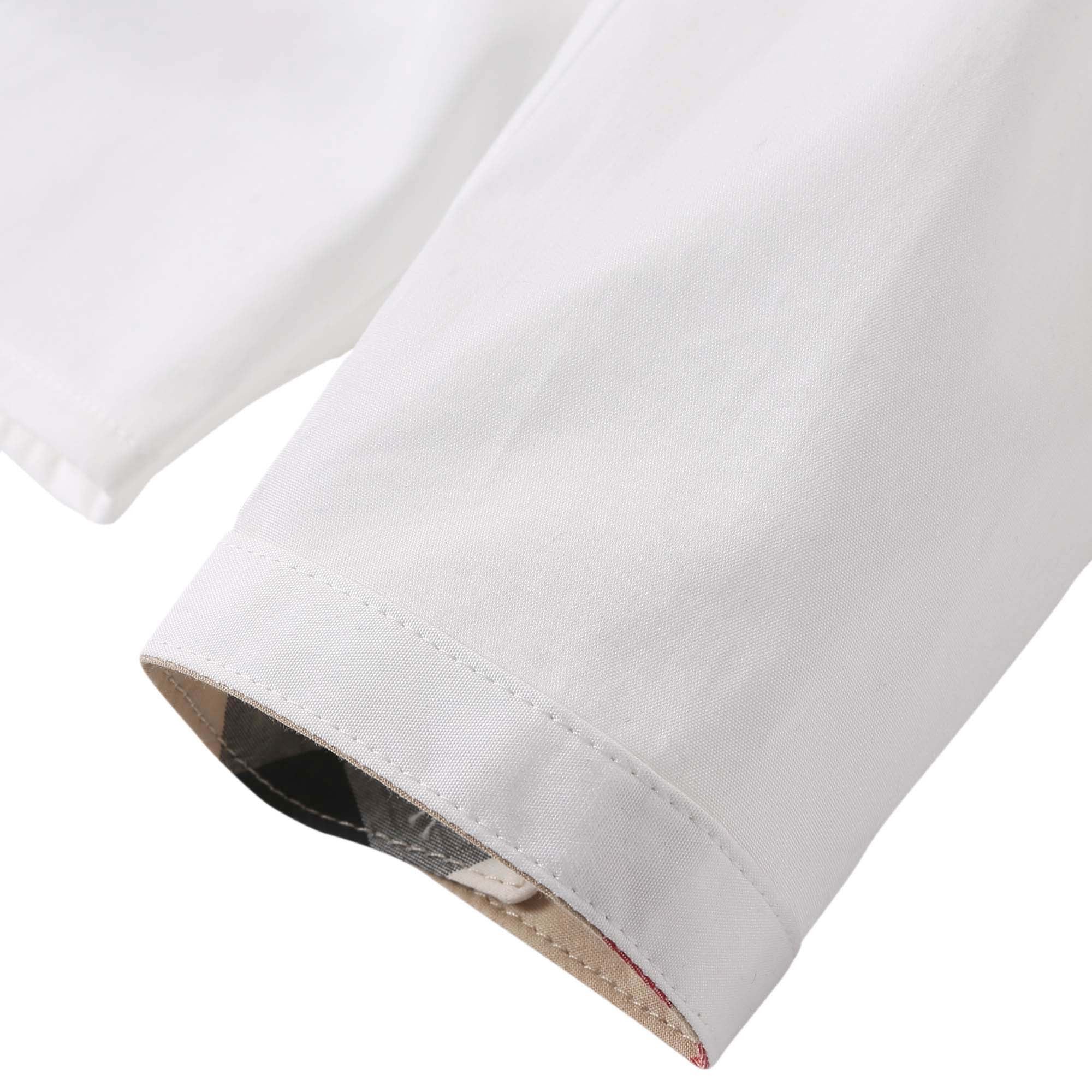 Baby Girls White Cotton Blouse With Check Cuffs - CÉMAROSE | Children's Fashion Store - 6