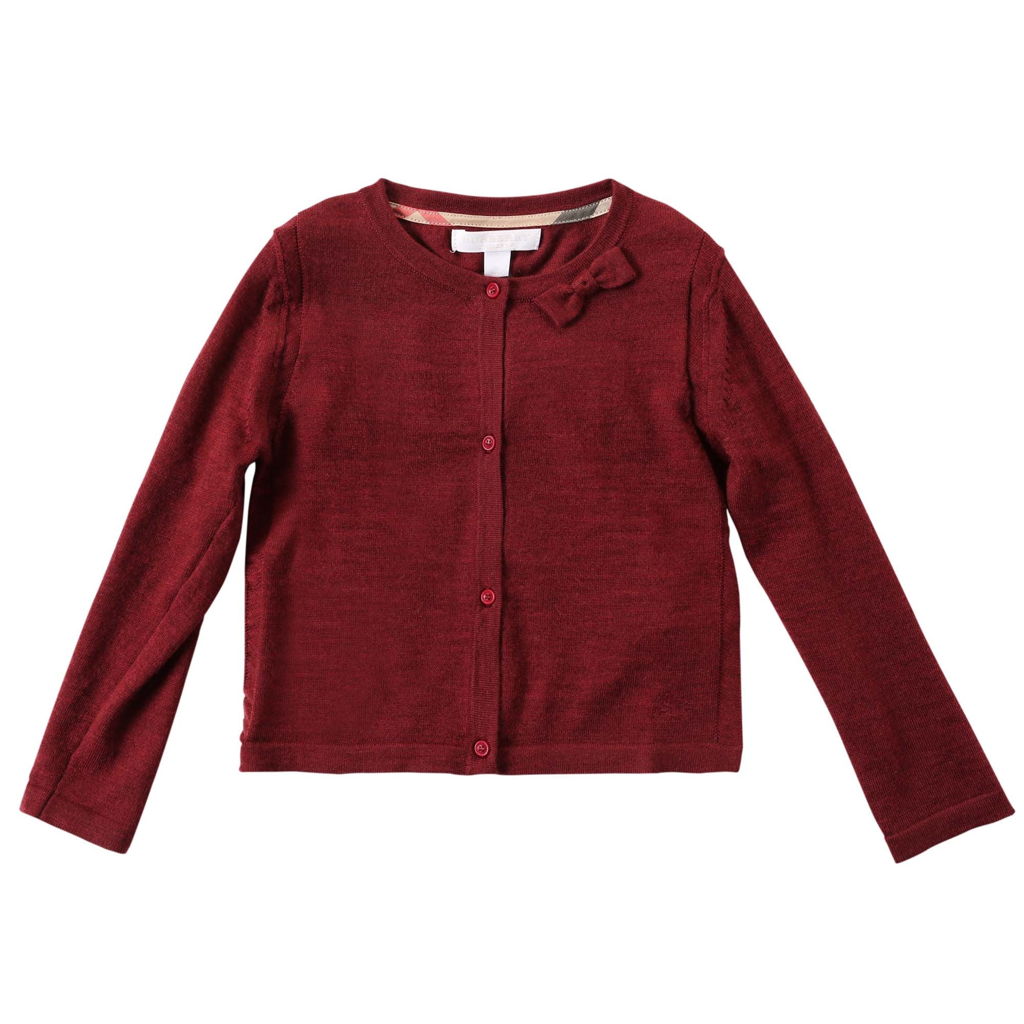 Baby Girls Dark Plum Pink Bow Trims Knitted Cardigan - CÉMAROSE | Children's Fashion Store - 1