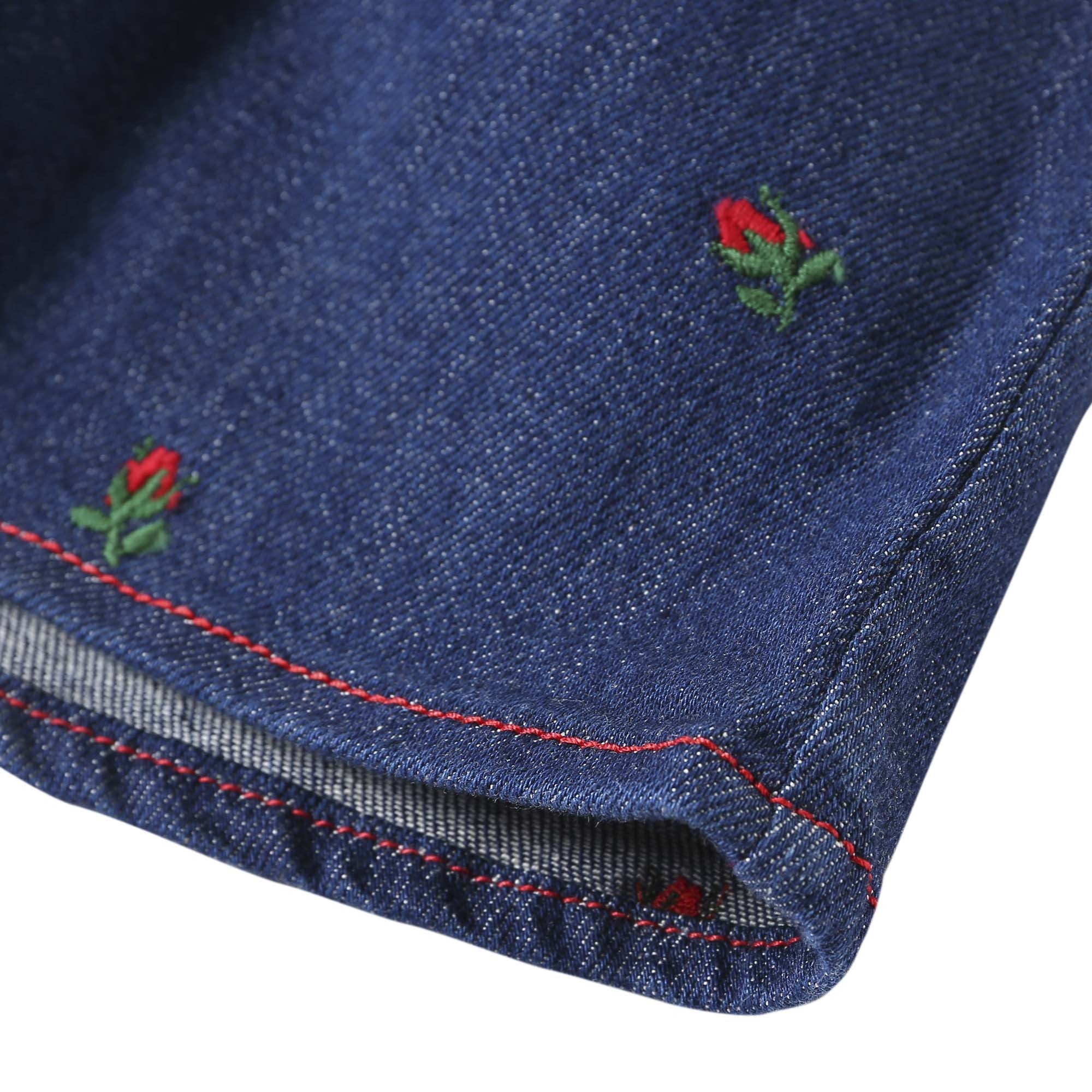 Baby Girls Blue Denim Dress With Red Embroidered Flower Trims - CÉMAROSE | Children's Fashion Store - 6
