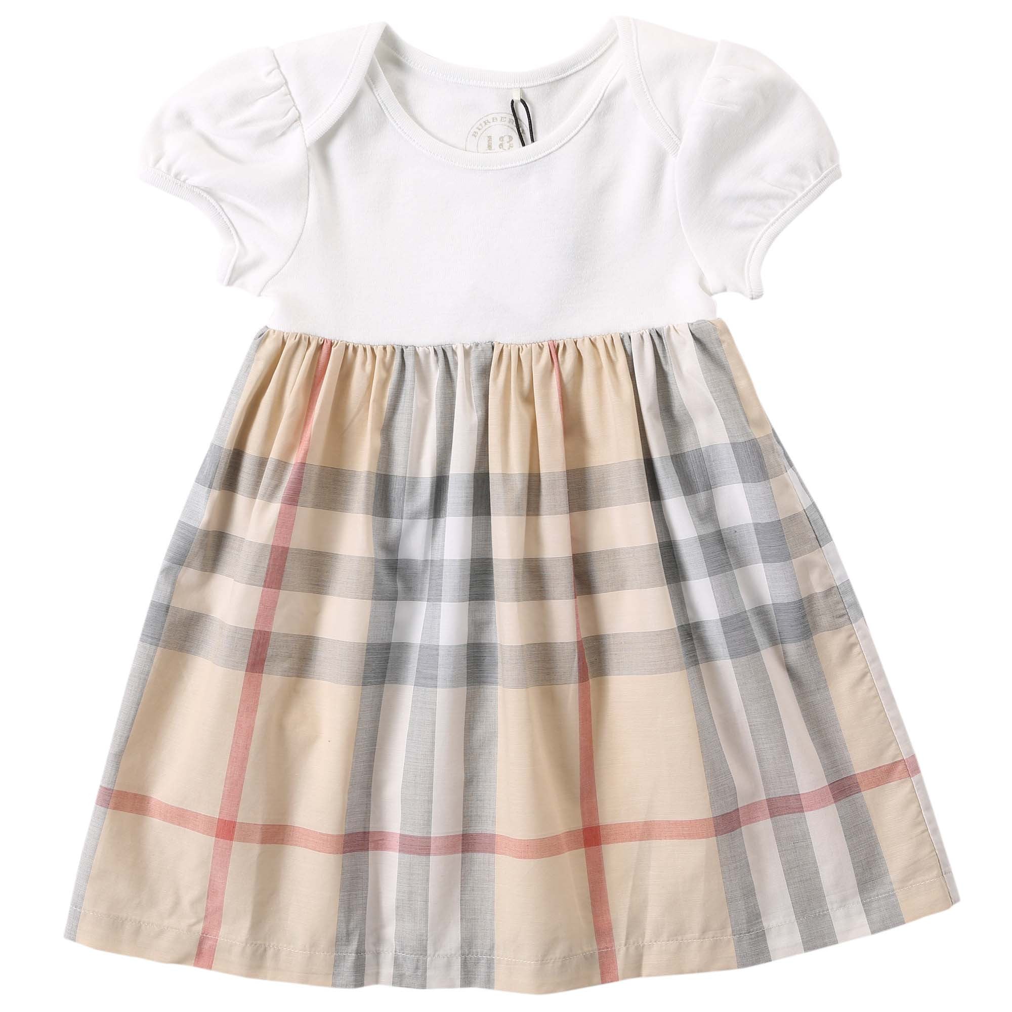 Baby Girls White & Pale Pink Classic Check Dress - CÉMAROSE | Children's Fashion Store - 1
