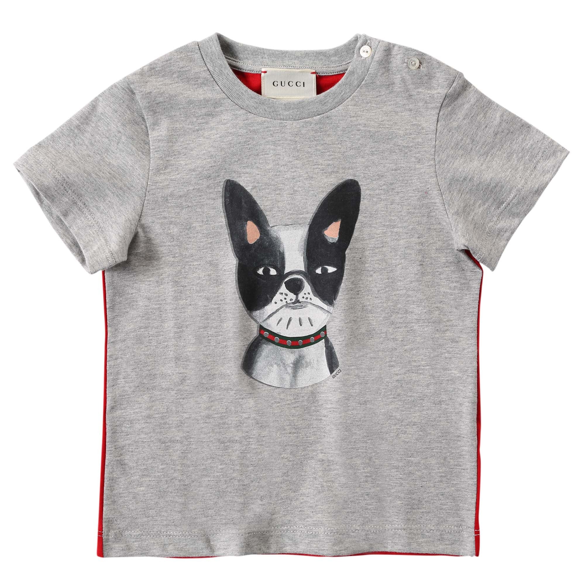 Baby Boys Dark Grey Dog Printed Trims Cotton T-Shirt - CÉMAROSE | Children's Fashion Store - 1