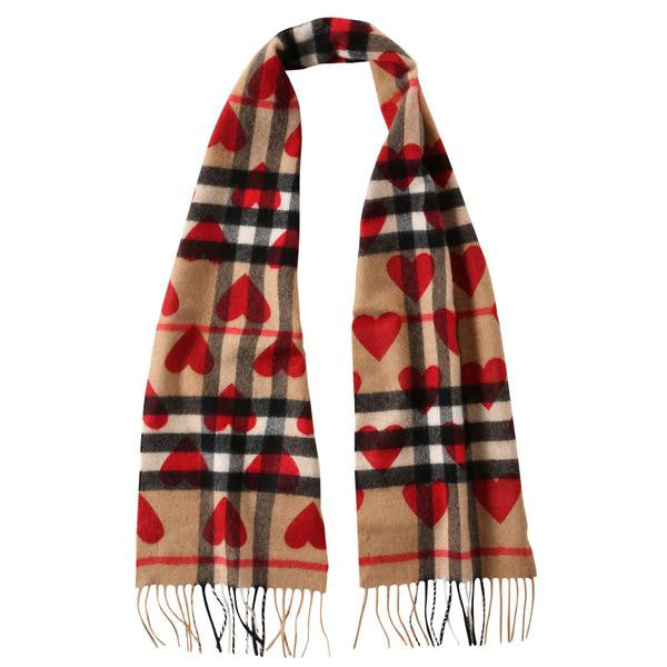 Girls Parade Red New Classic Check & Hearts Cashmere Scarf