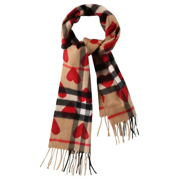 Girls Parade Red New Classic Check & Hearts Cashmere Scarf