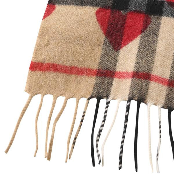 Girls Parade Red New Classic Check & Hearts Cashmere Scarf