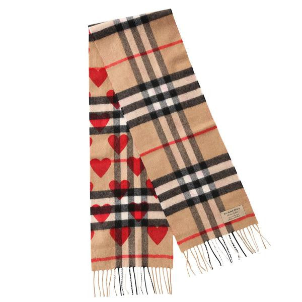 Girls Parade Red New Classic Check & Hearts Cashmere Scarf