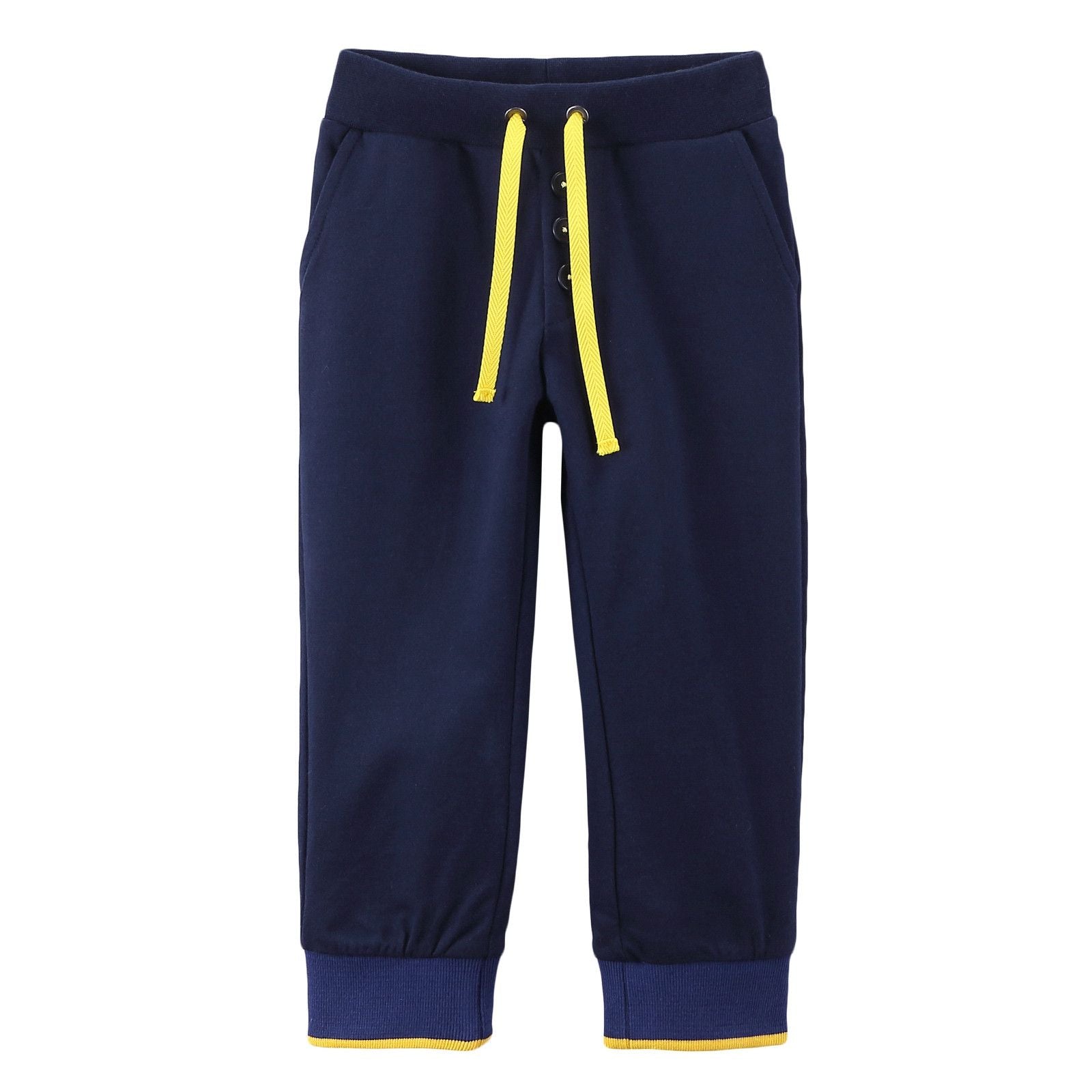 Boys Blue Drawstring Cotton Trousers With Ribbed Cuffs - CÉMAROSE | Children's Fashion Store - 1