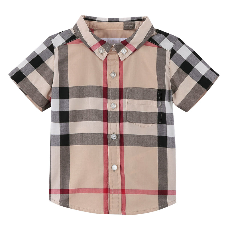 Baby Boys Multicolor Classic Check Short Sleev Cotton Shirt - CÉMAROSE | Children's Fashion Store - 1