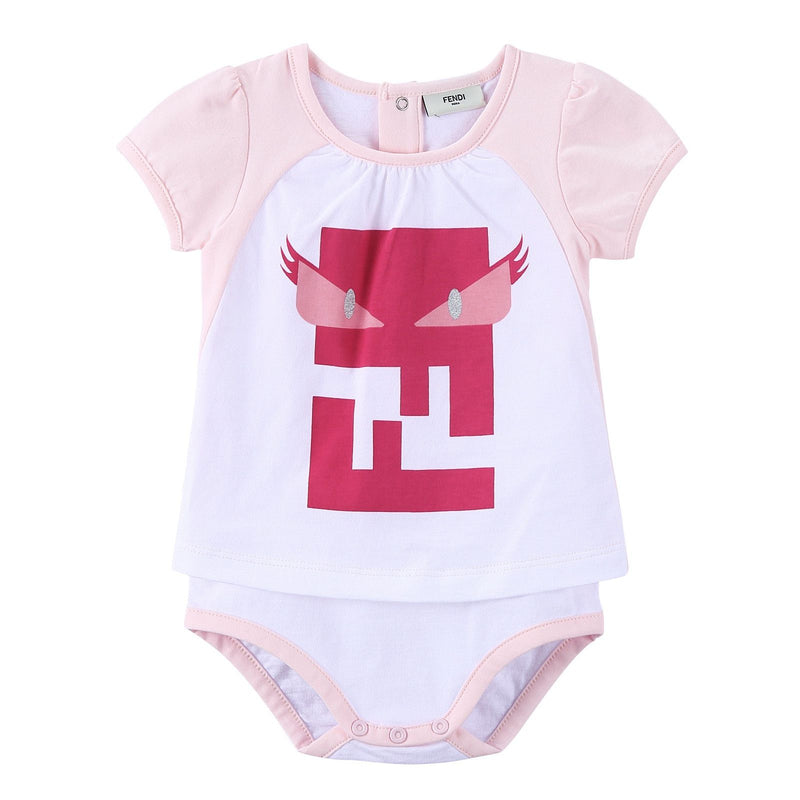 Baby Girls White Cotton 'FF Monster' T-Shirt With Body Vest - CÉMAROSE | Children's Fashion Store - 1