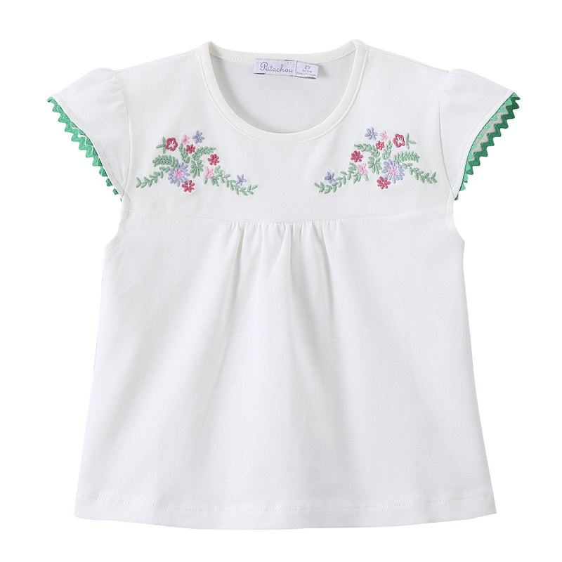 Girls White Embroidered Floral Trims Blouse - CÉMAROSE | Children's Fashion Store - 1