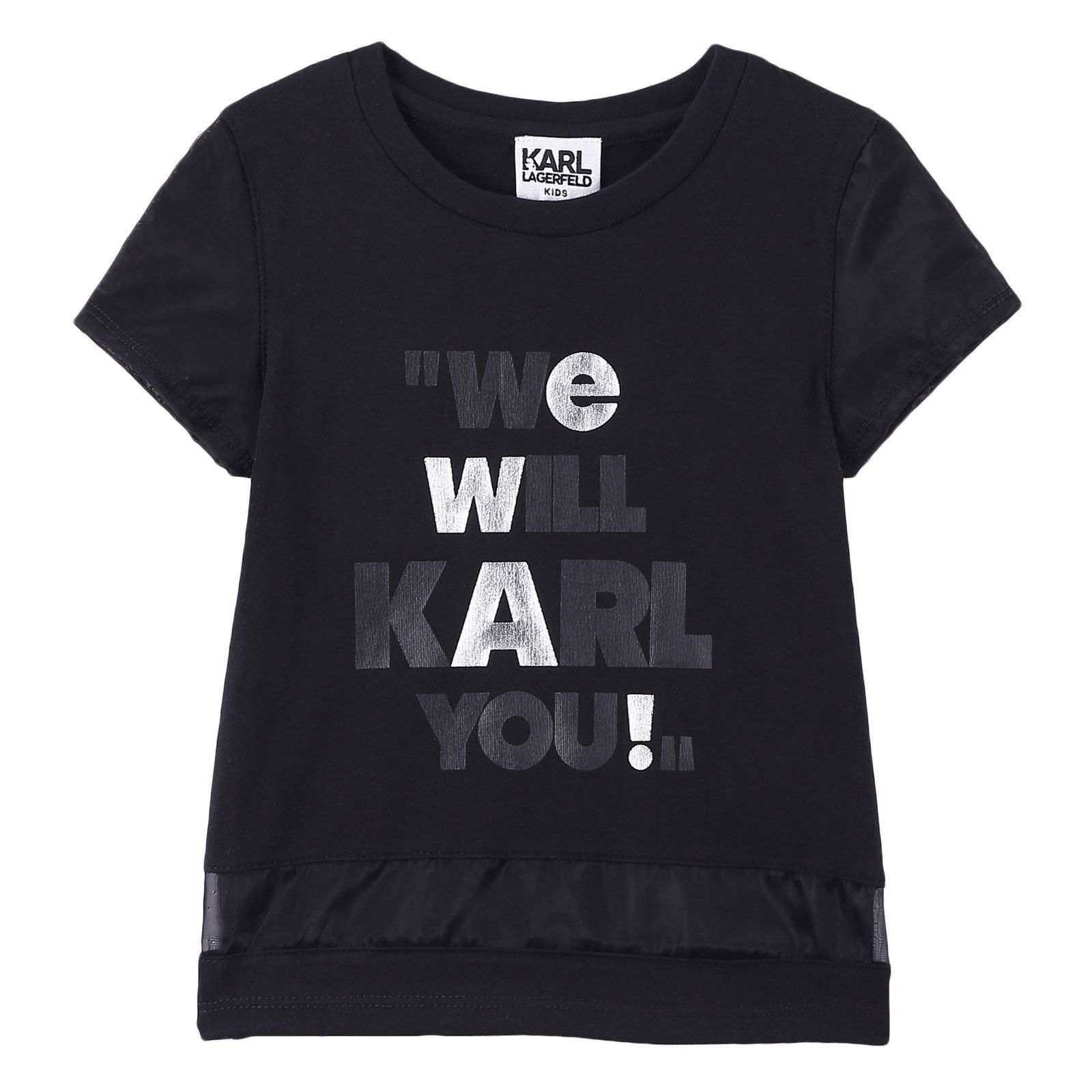 Girls Black Cotton T-Shirt With 'We Will Karl You' Print - CÉMAROSE | Children's Fashion Store - 1