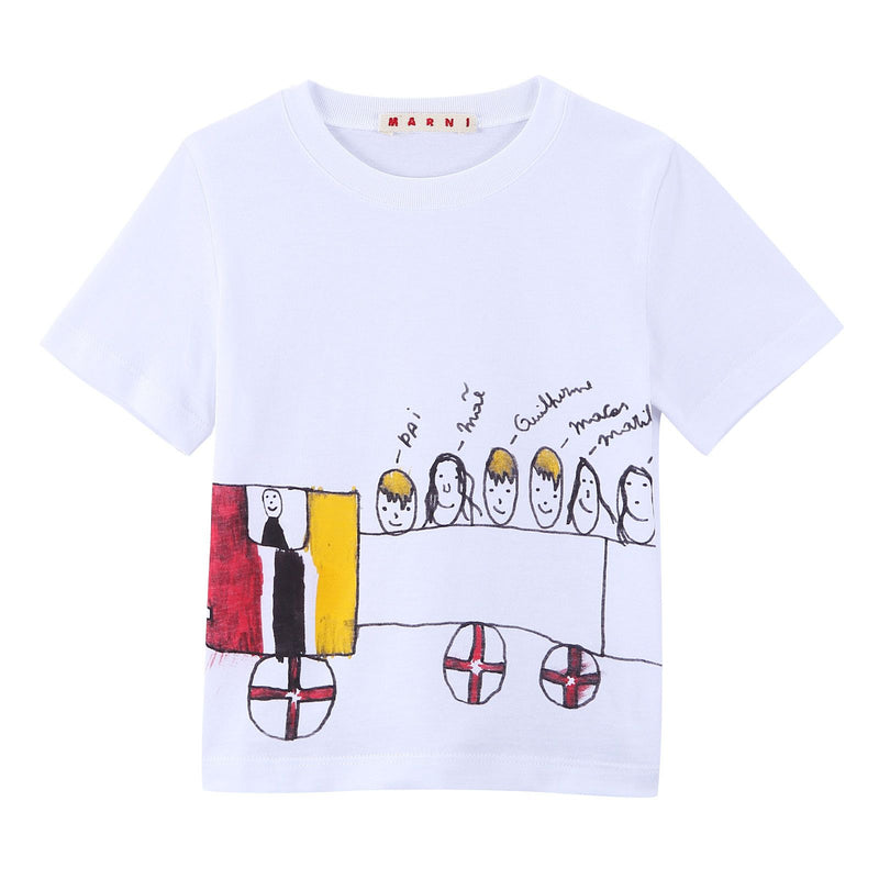 Girls White Fancy Printed Cotton Jersey T-Shirt - CÉMAROSE | Children's Fashion Store - 1