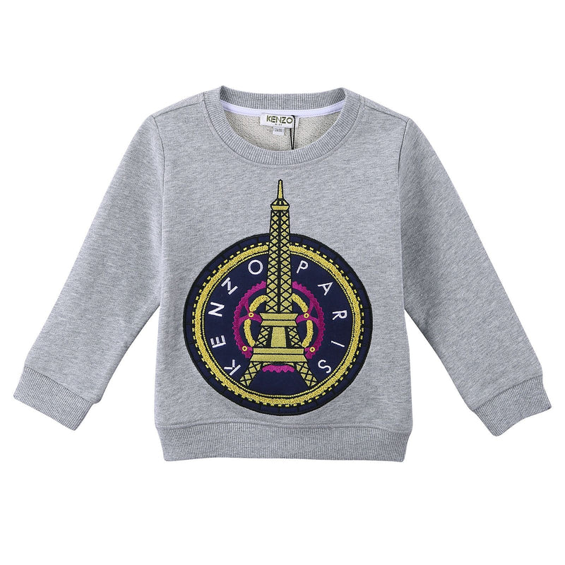 Girls Grey Embroidered Paris Eiffel Tower Cotton Sweatshirt - CÉMAROSE | Children's Fashion Store - 1