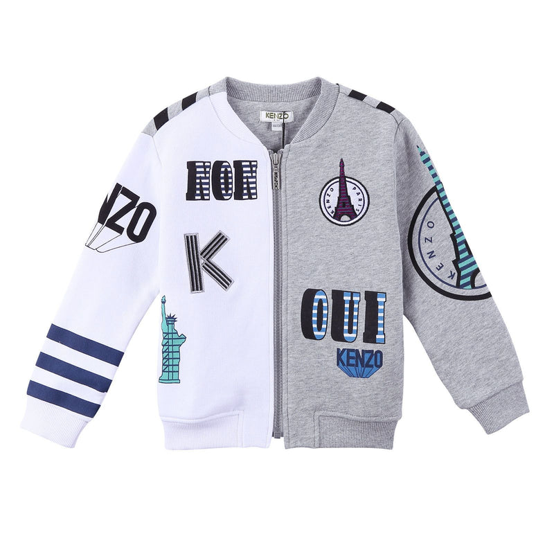 Girls Grey&White Embroidered Paris Logo Zip-up Jacket - CÉMAROSE | Children's Fashion Store - 1
