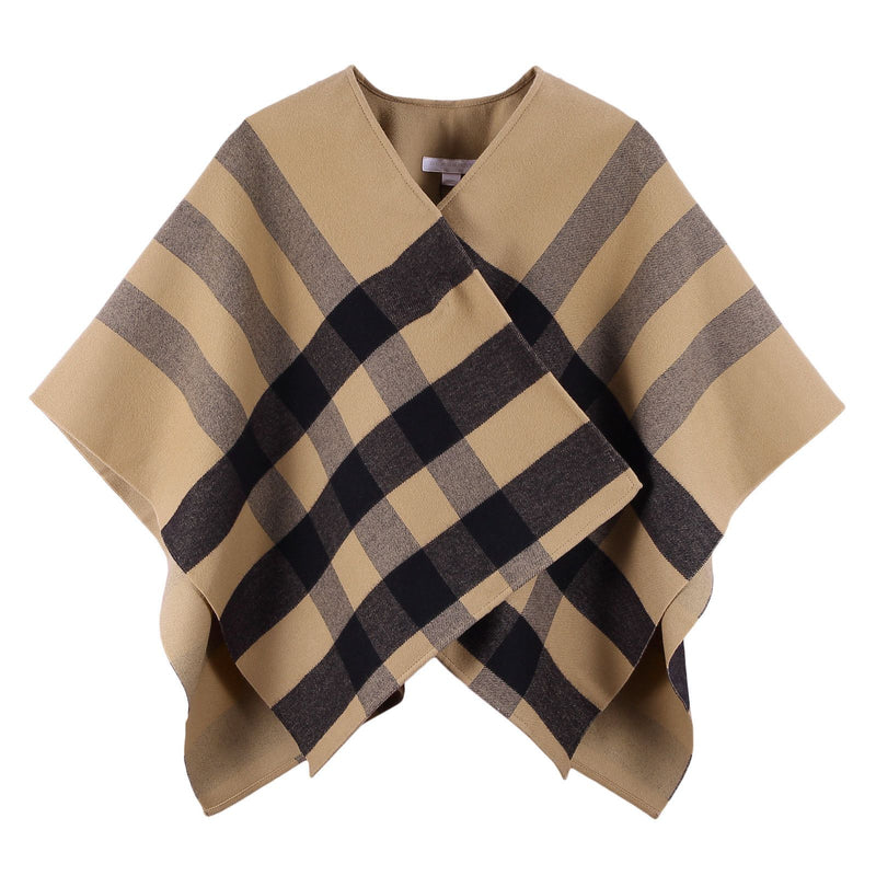 Girls Beige&Black Check Wool Shawl - CÉMAROSE | Children's Fashion Store - 1