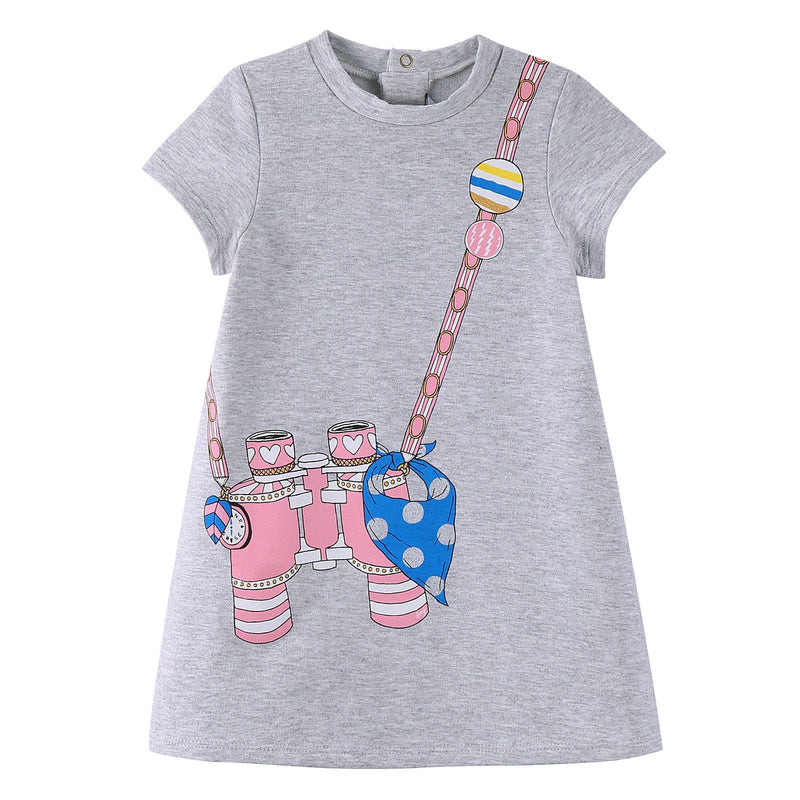 Baby Girls Grey Cotton Telescope Printed Optical Illusionfleece Dress - CÉMAROSE | Children's Fashion Store - 1
