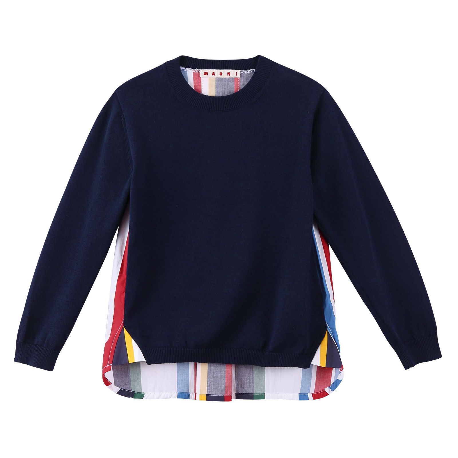 Girls Navy Blue&Multicolor Striped Knitted Cotton Sweater - CÉMAROSE | Children's Fashion Store - 1