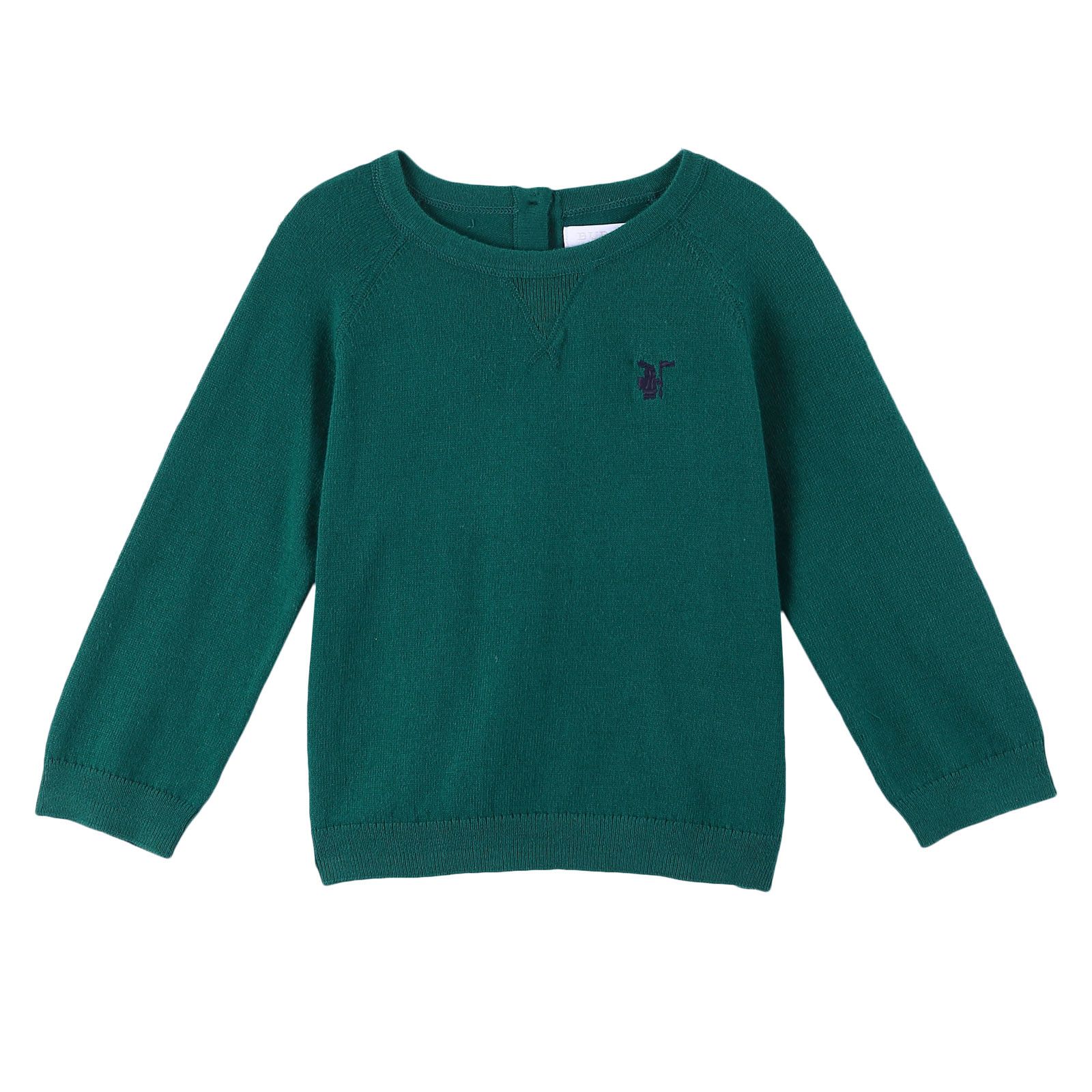 Baby Boys Deep Viridian Green Knitted Cotton Sweater - CÉMAROSE | Children's Fashion Store - 1