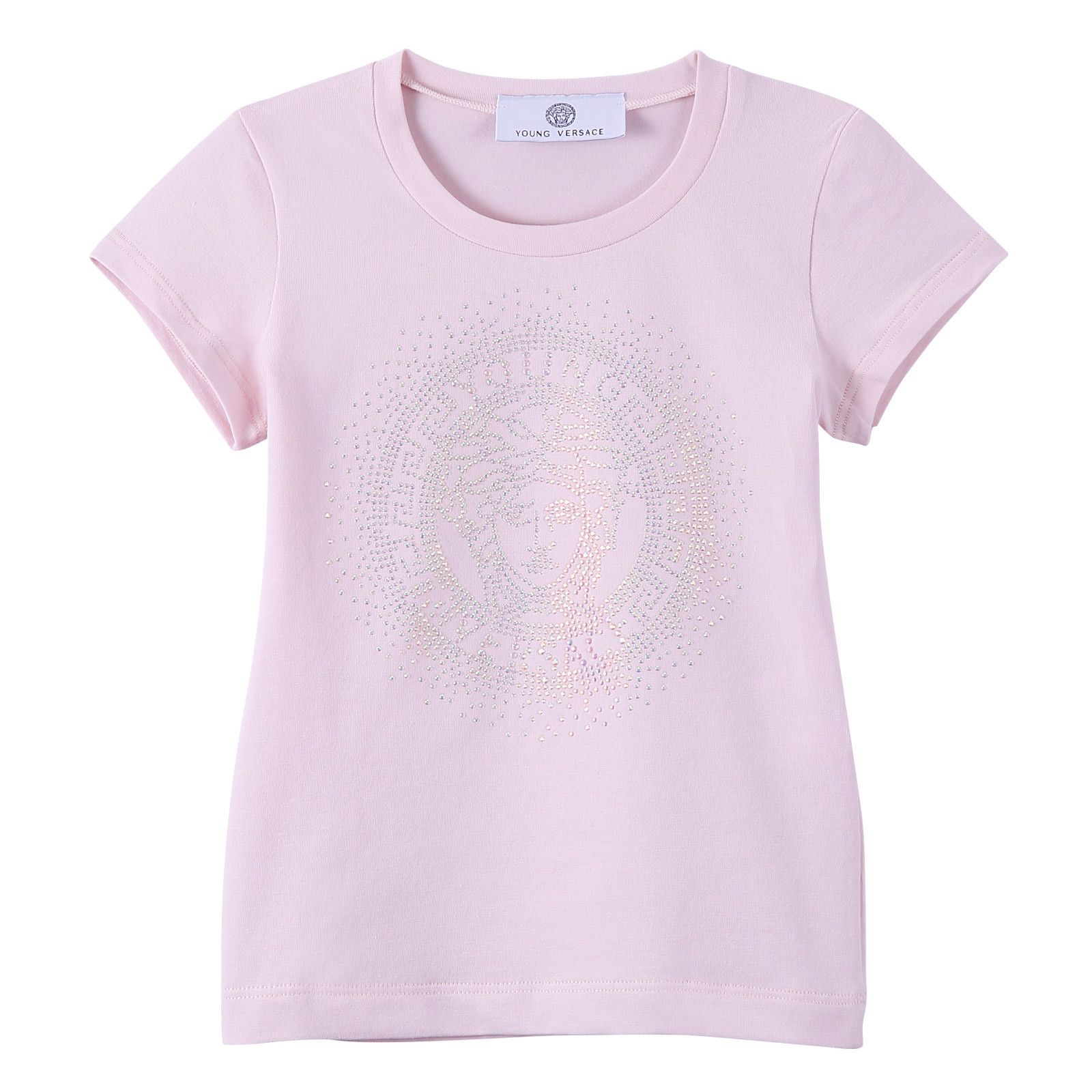Girls Pink Cotton T-Shirt With Gold Rhinestone Logo - CÉMAROSE | Children's Fashion Store - 1