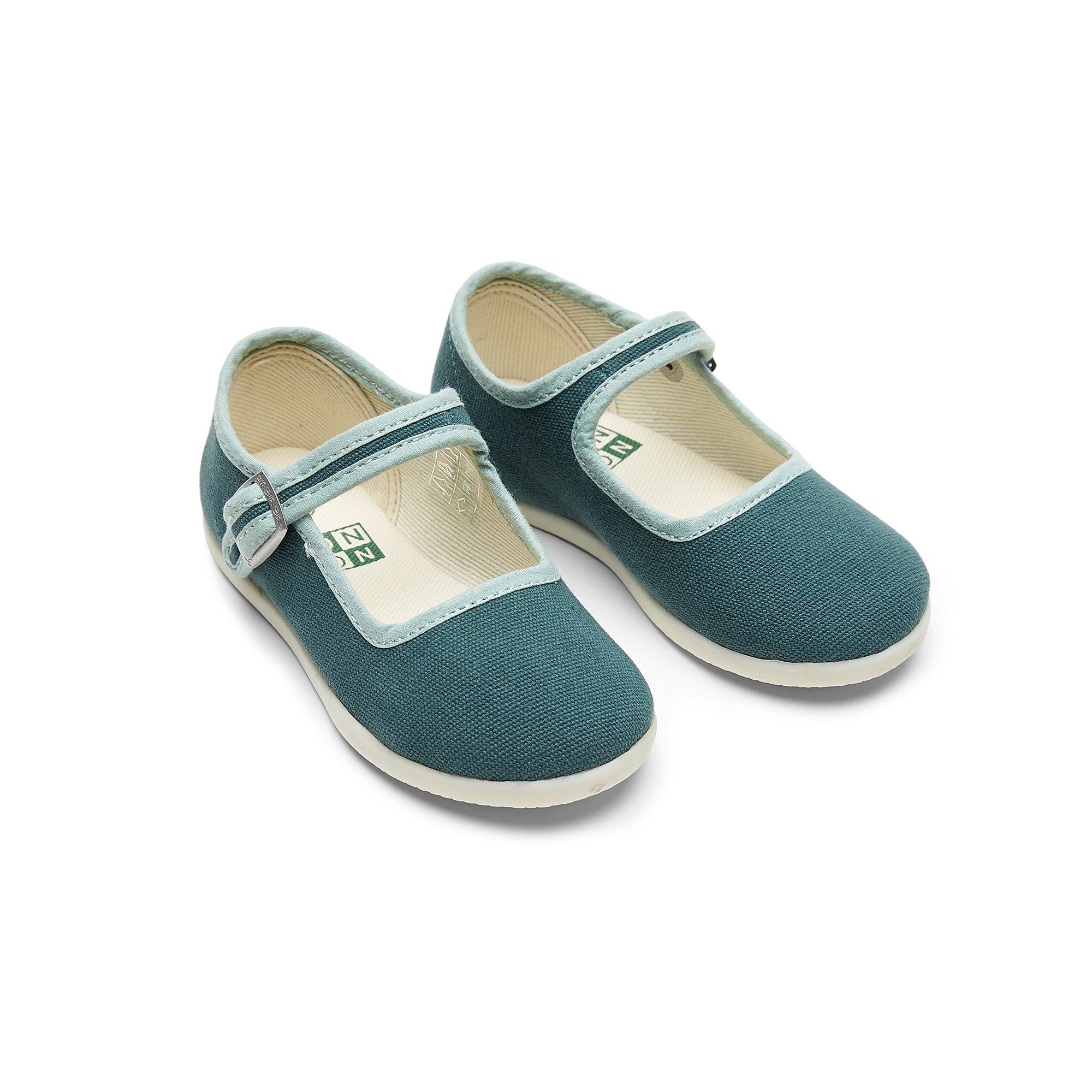 Girls Green Buckled Cotton Shoes