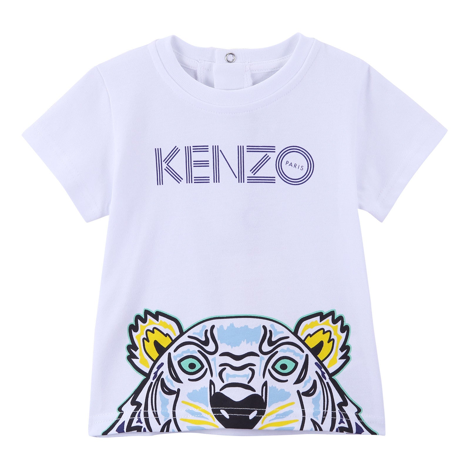Baby Boys White Cotton T-Shirt With Tiger Head Print Trims - CÉMAROSE | Children's Fashion Store - 1