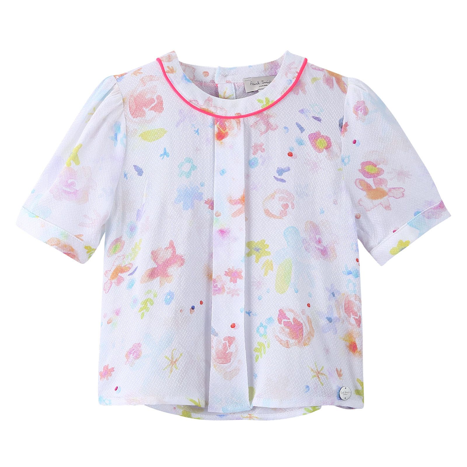Girls Multicolor Printed Short Sleeve Viscose Blouse - CÉMAROSE | Children's Fashion Store - 1