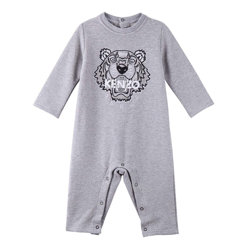 Baby Grey Cotton Embroidered Tiger Head Trims Babygrow - CÉMAROSE | Children's Fashion Store - 1