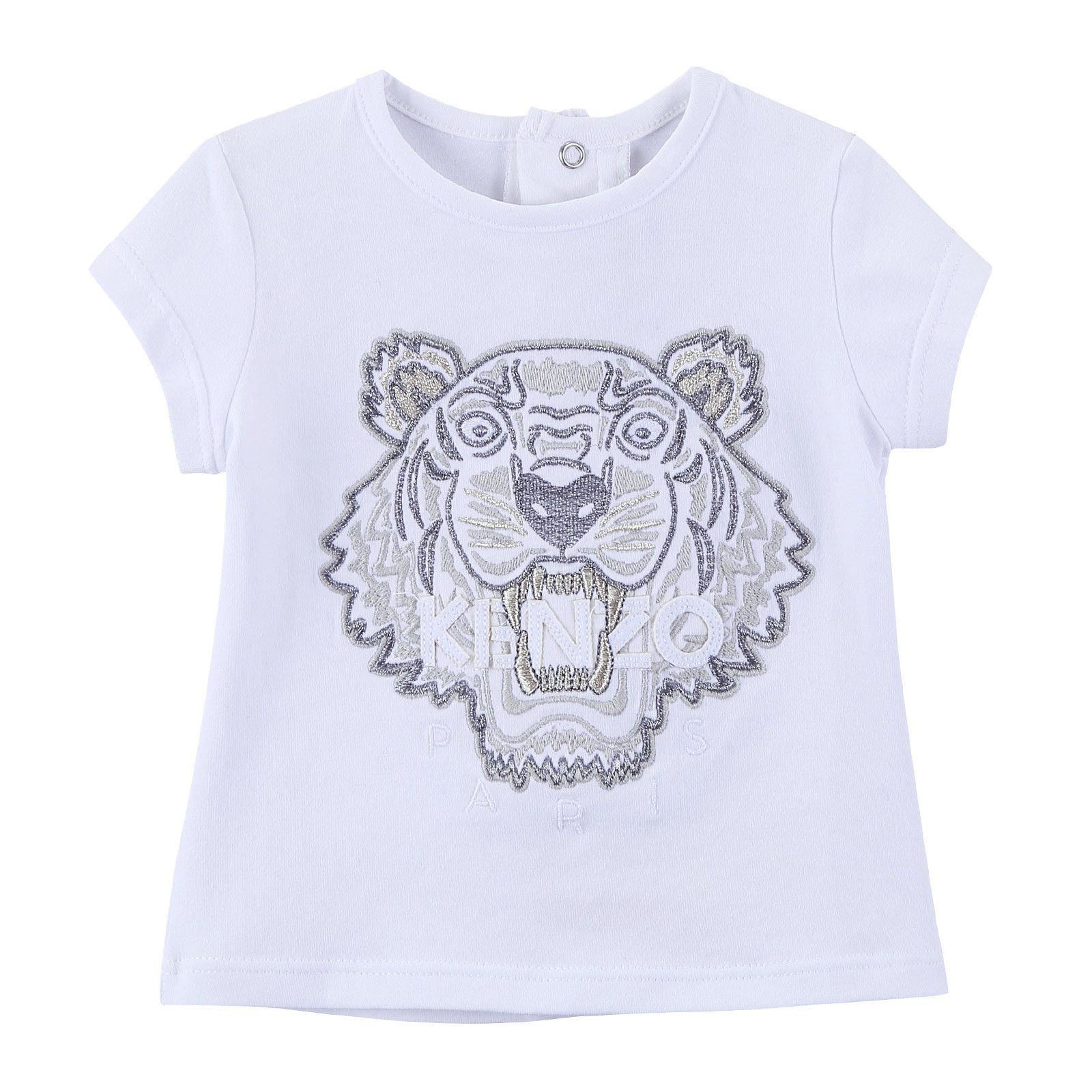 Baby Girls White Cotton Embroidered Tiger Head T-Shirt - CÉMAROSE | Children's Fashion Store - 1