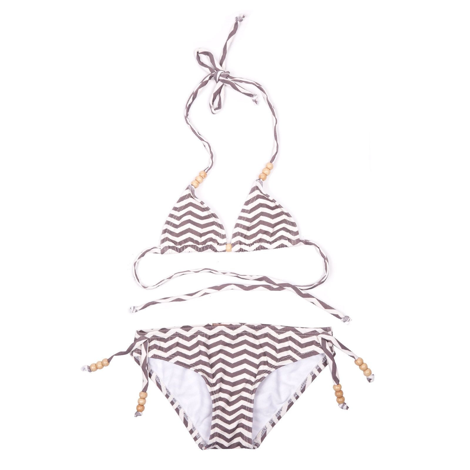 Girls White&Grey Ripple Printed Bikini With Lace - CÉMAROSE | Children's Fashion Store