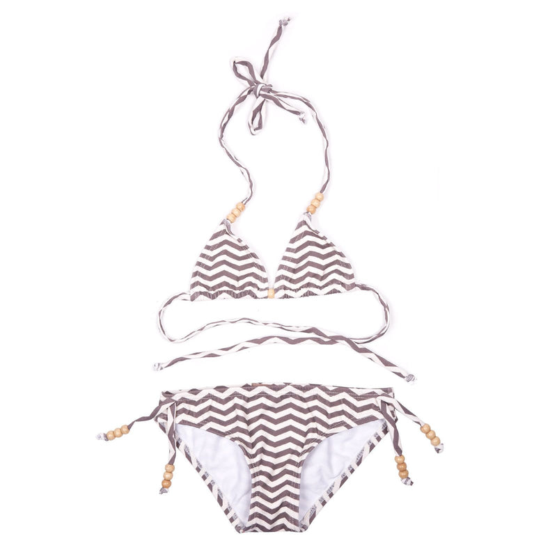 Girls White&Grey Ripple Printed Bikini With Lace - CÉMAROSE | Children's Fashion Store