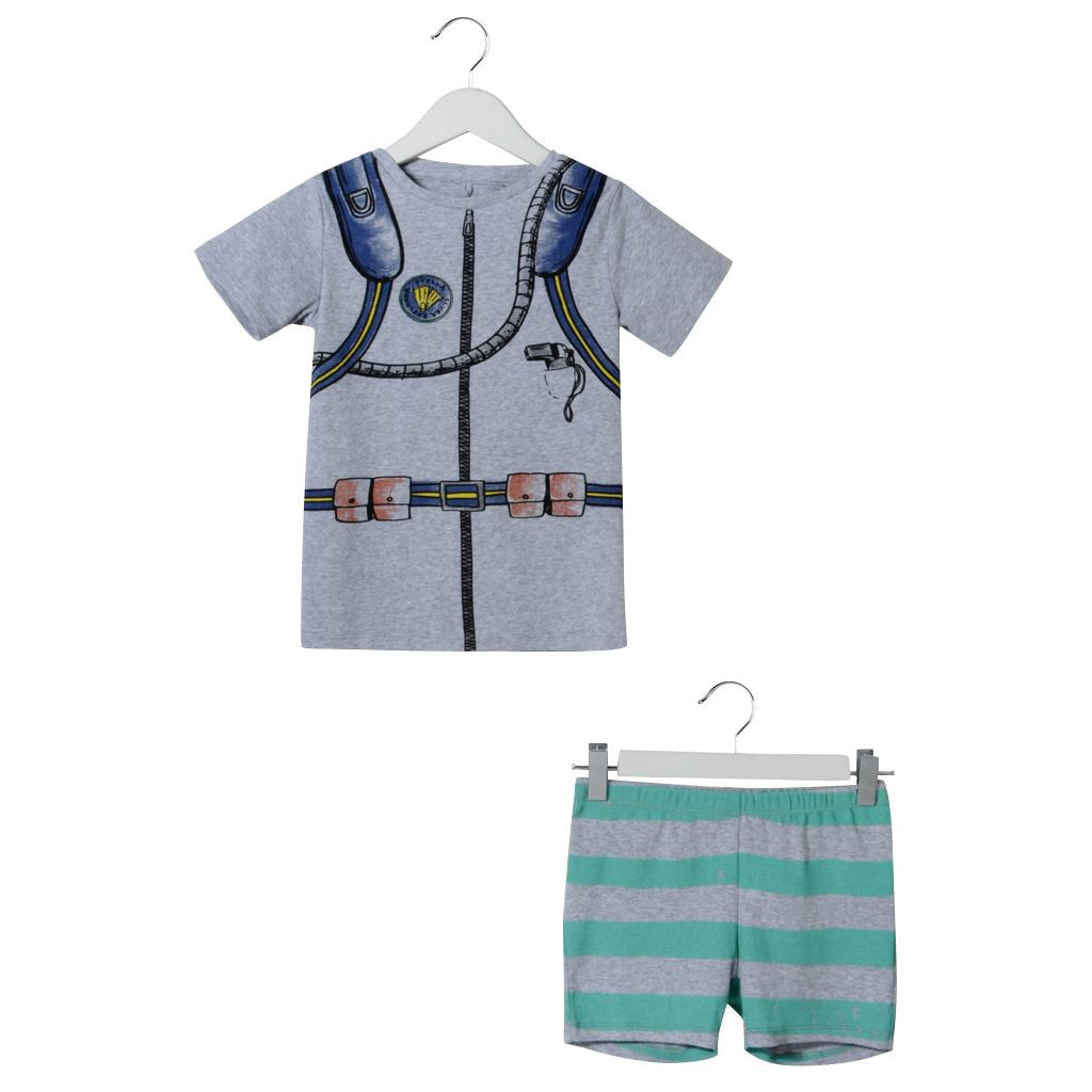 Boys Grey Printed Tops&Striped Trims Bottoms - CÉMAROSE | Children's Fashion Store - 1