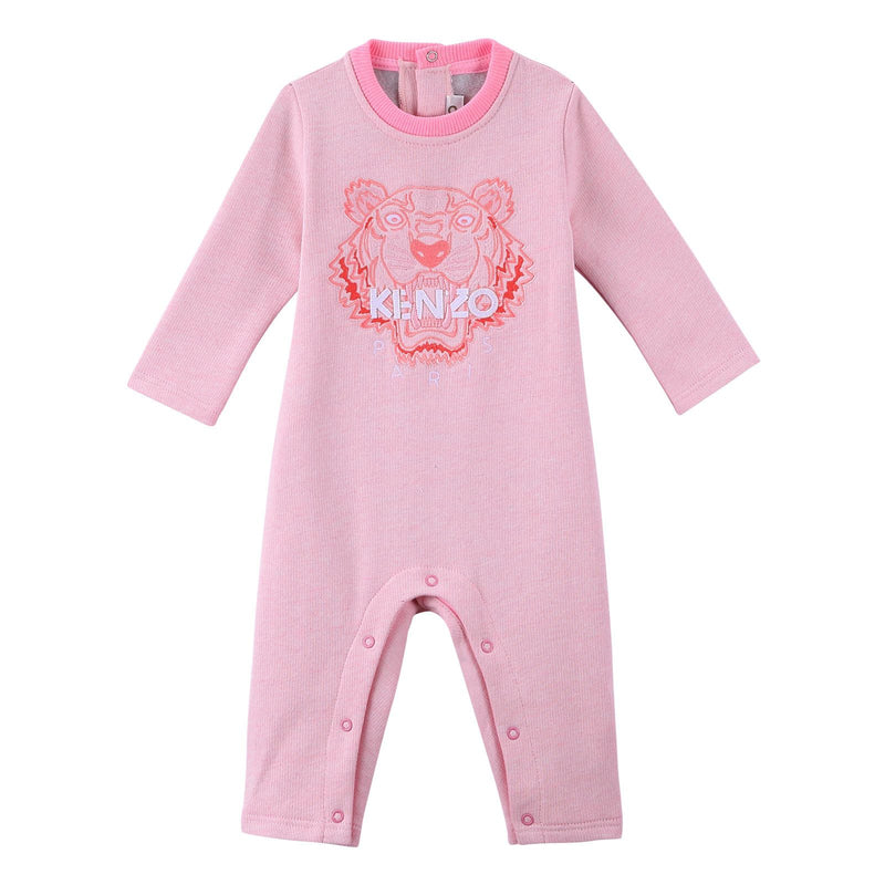 Baby Light Pink Cotton Embroidered Tiger Head Babygrow - CÉMAROSE | Children's Fashion Store - 1