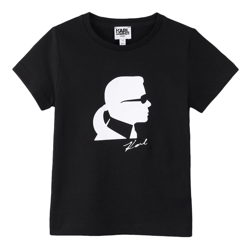 Boys Black Cotton T-Shirt With Karl Head Logo - CÉMAROSE | Children's Fashion Store - 1